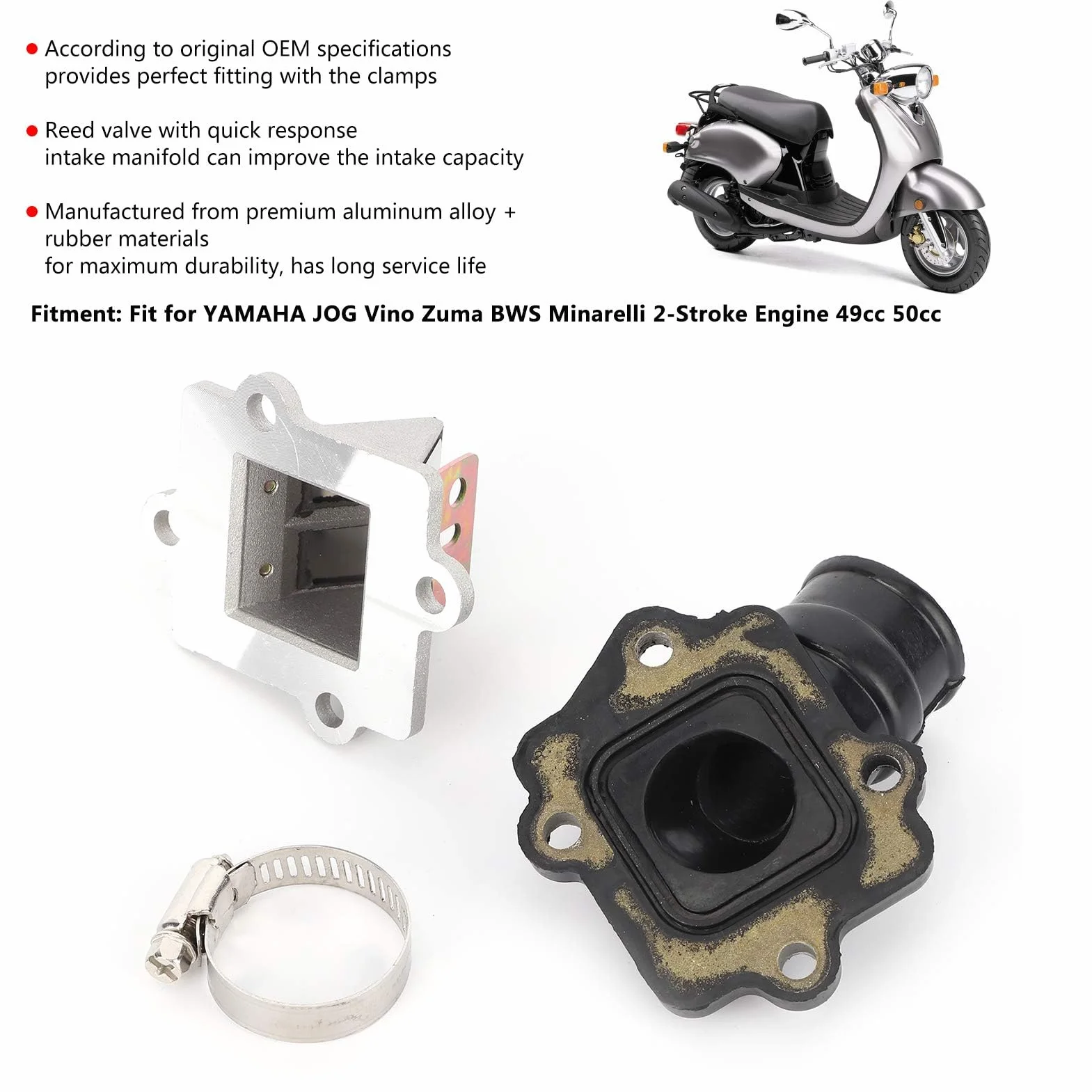 Colector de admisi¨®n de Motocicleta Aramox Apto para Motor Jog Vino Zuma BWS Minarelli de 2 Tiempos 49 50 colector de admisi¨®n + v¨¢lvula de leng¨¹ETA