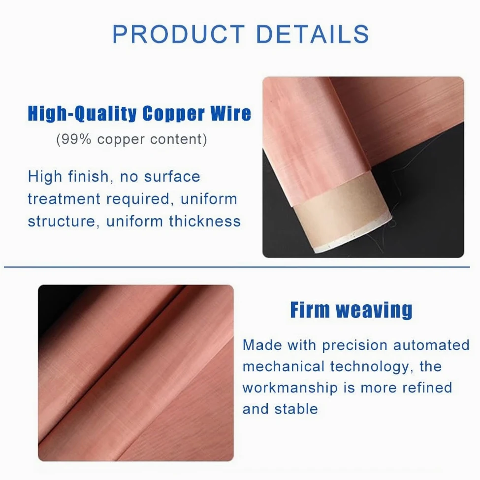 Malla De Cobre Puro Al 99,9 %, Malla Tejida De Alambre Inoxidable De 10-350 Mallas, Para Manualidades, Protección De Ventanas, Jaula De Faraday, Uso En Laboratorio Y Blindaje EMI. -(300 mesh)