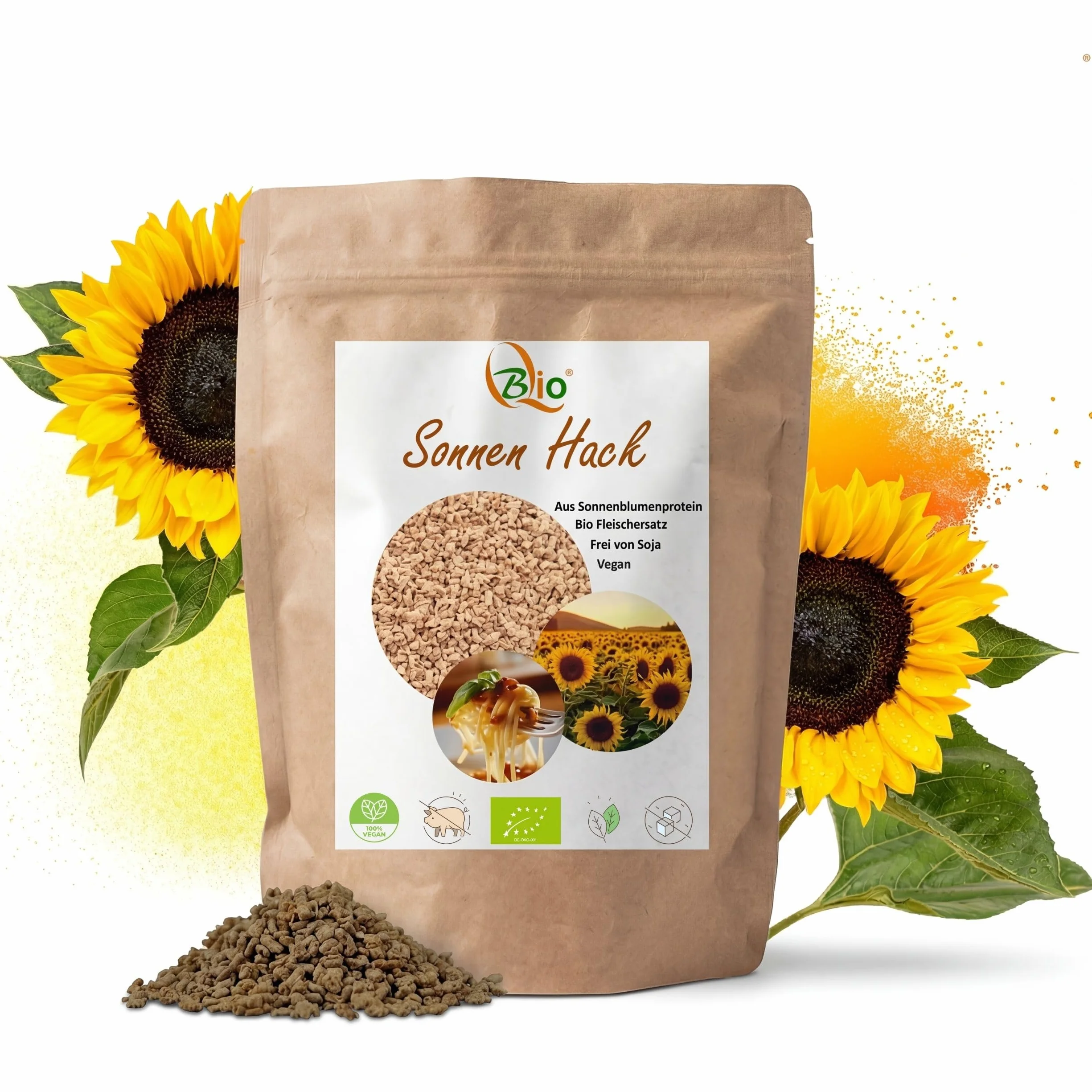 Sustituto de carne picada de girasol ecológica 500 g proteína vegetal vegano sin gluten