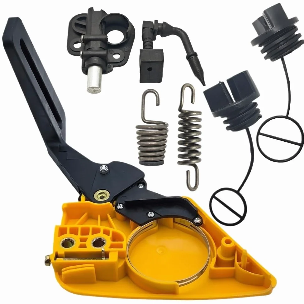 Kit De Bomba Aceite Cubierta Protectora Mano Freno | Piezas de motosierra for Partner 350 351 con tapa de combustible y aceite, repuestos de motosierra con resorte de choque