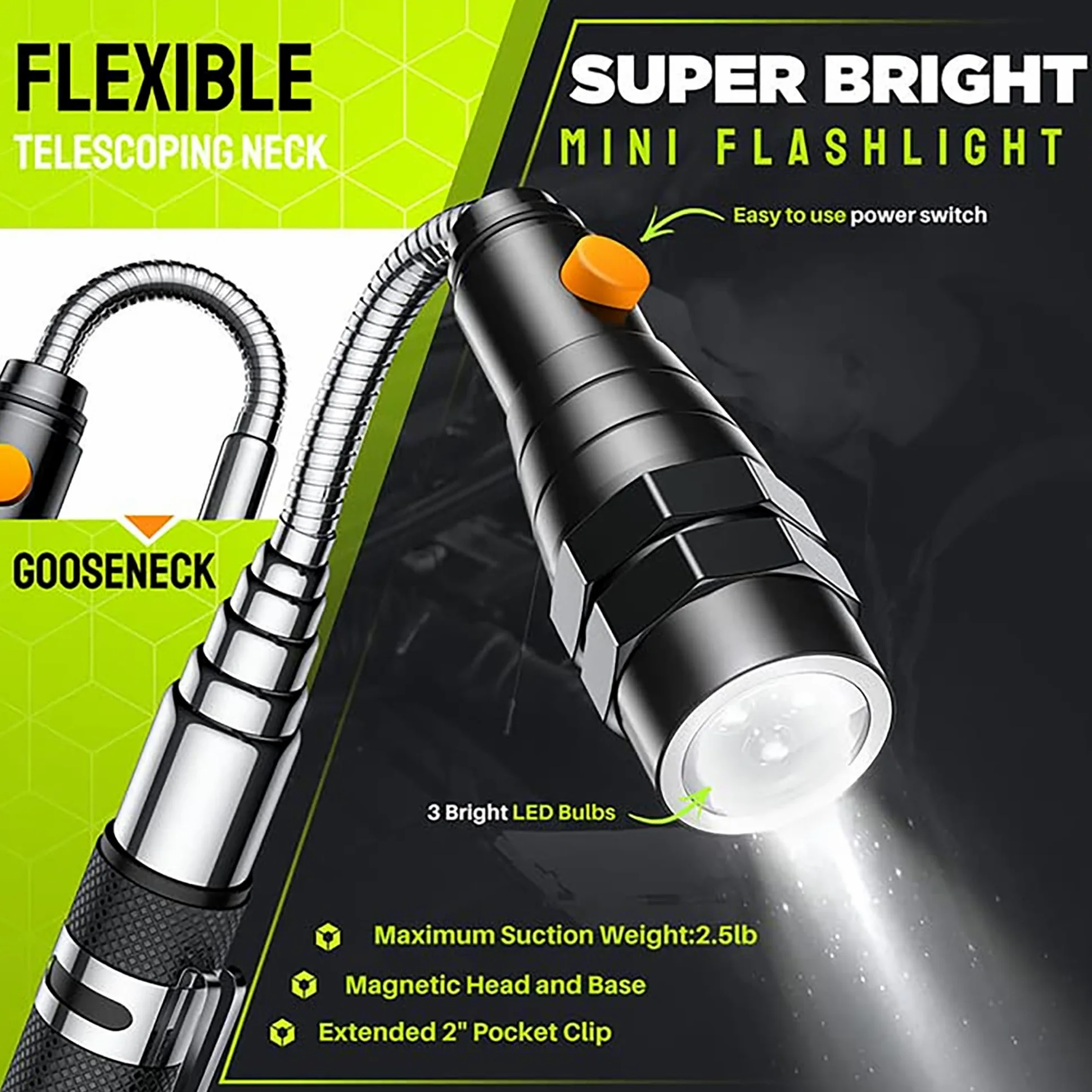 Juego de herramientas telescópicas magnéticas, espejo de inspección, linterna LED, accesorios geniales para hombres, rellenos de calcetines, regalos para papá, marido, niños, novio, barra magnética