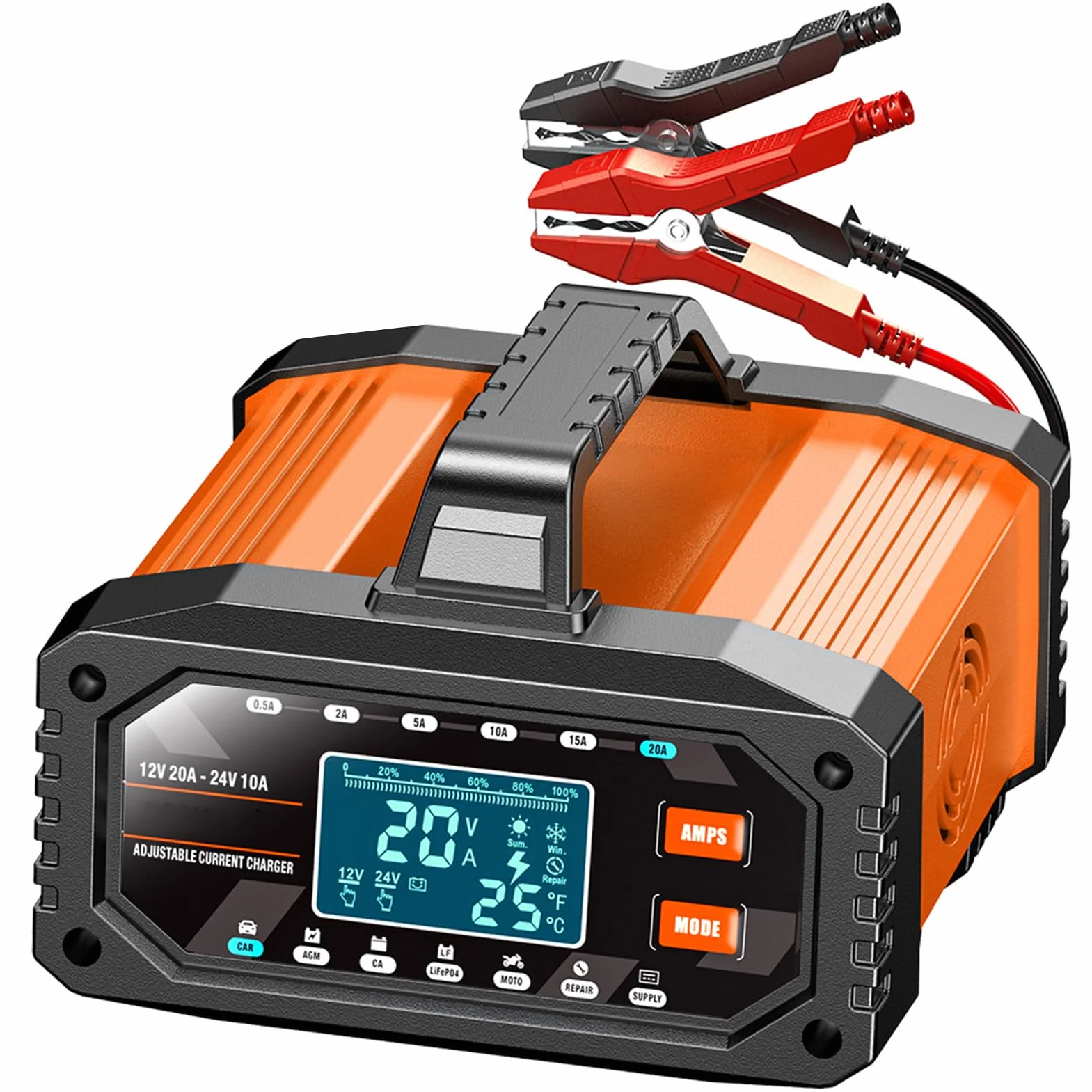 CHICIRIS Cargador de Batería 12V 20A 24V 10A, Mantenimiento Inteligente Automático Desulfatador con Modo de Reparación de 16A para Baterías de Coche, Moto, Camión, Barco (Enchufe de la UE)