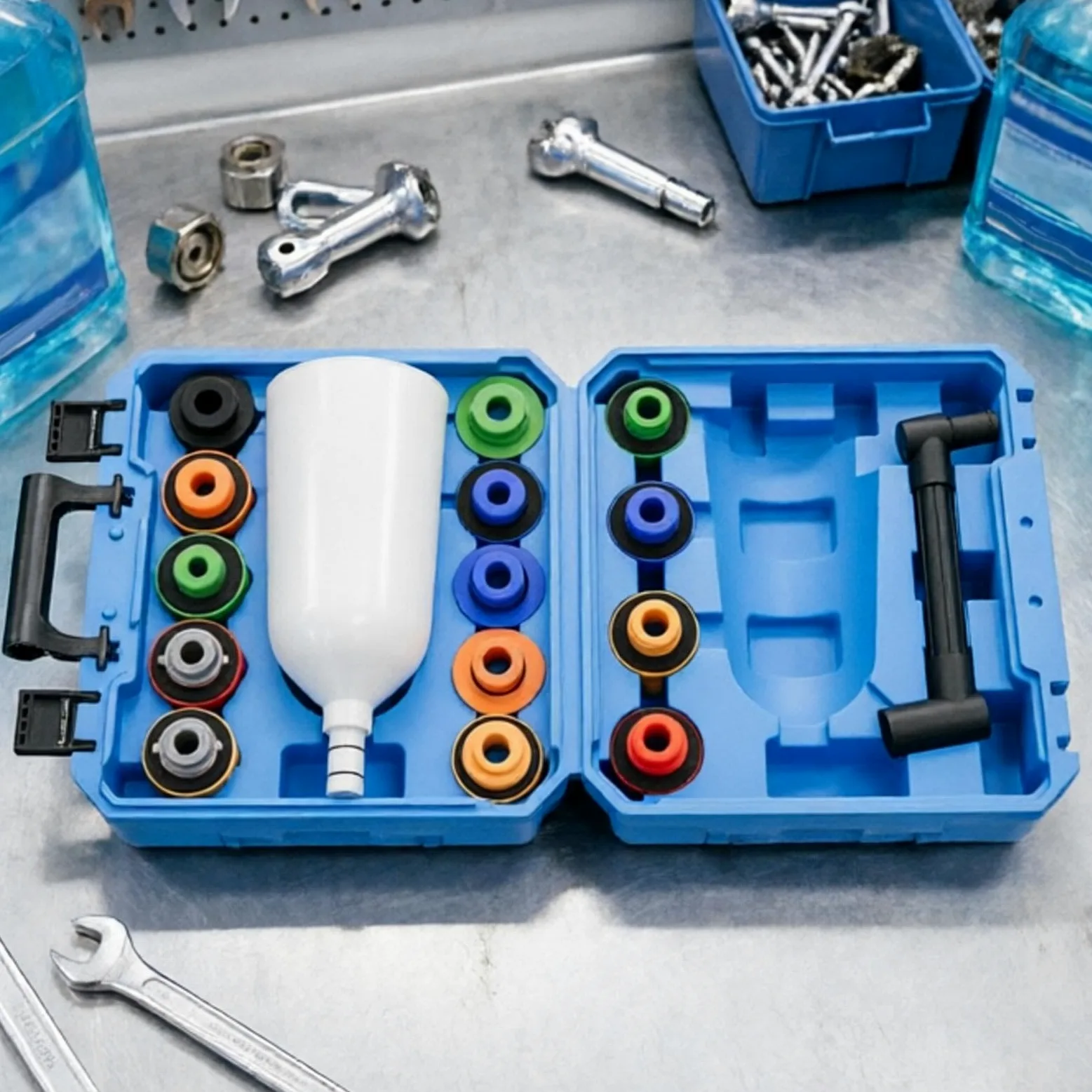 Embudo Para Auto 16 piezas juego de embudo con purga flexible, llenador y | Kit llenado refrigerante radiador Para de enfriamiento del motor vehículos camiones SUV y autocaravanas