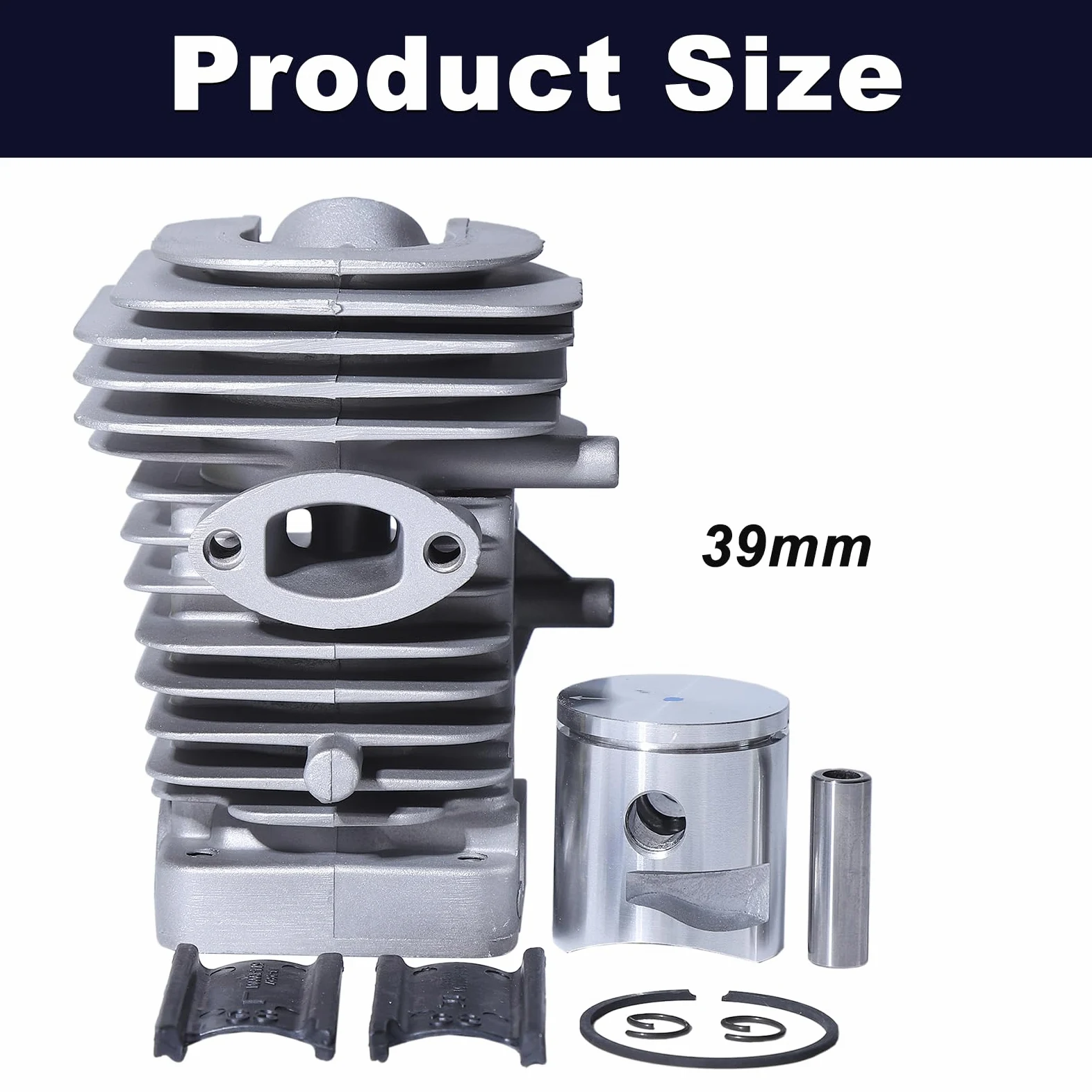 Kit de cilindro y pistón de 39 mm para Husqvarna 235, 236, 240, 235E, 236E y 240E, Incluye bujía, rodamiento de cigüeñal y juego de juntas para motosierras Repuestos, sustituye a 577831101