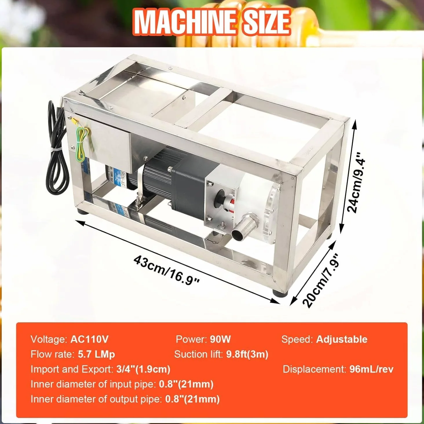Bomba de Transferencia para Líquidos Alimentarios Viscosos 6-10 L/min - Bomba Eléctrica de Miel y Pasta con Engranajes y Velocidad Ajustable - Equipo de Bombeo con Tubo de 3 m
