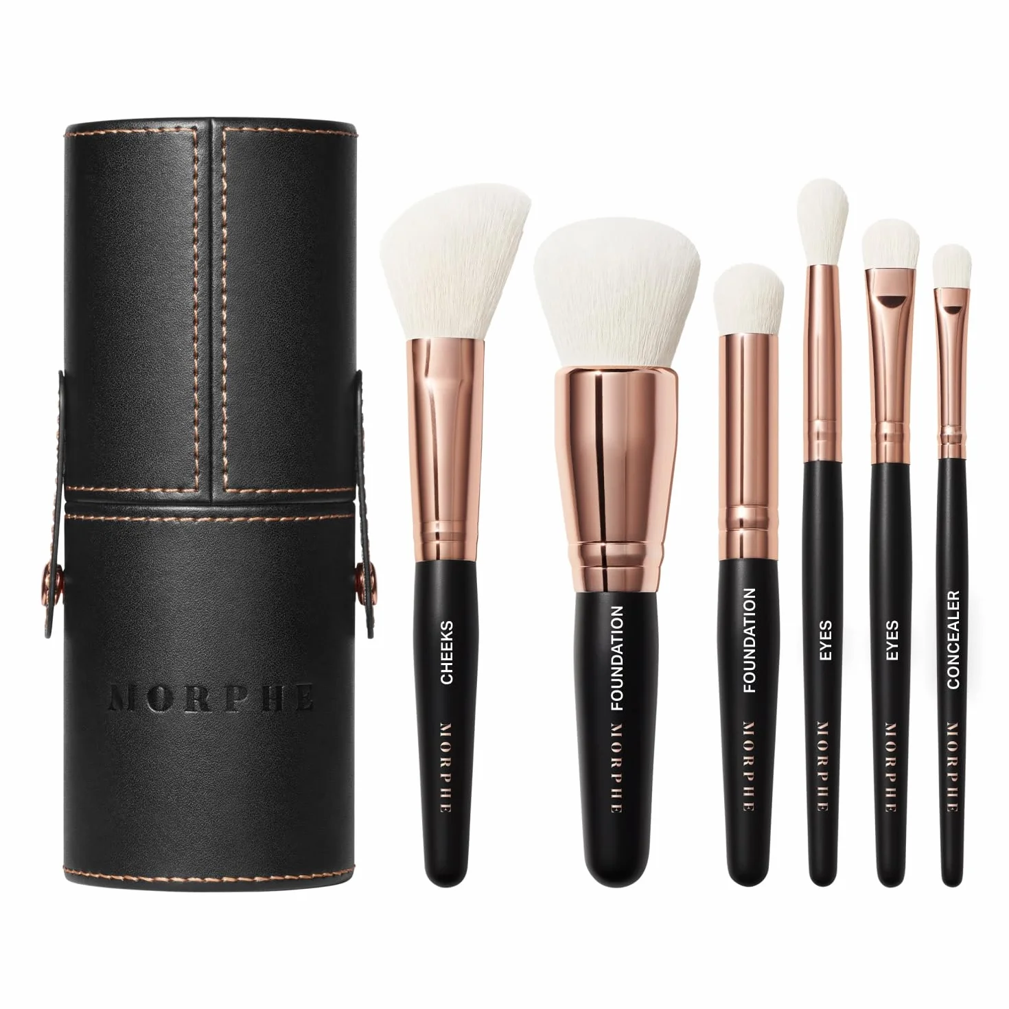 Morphe Rose Away Juego de 6 brochas de maquillaje para ojos y cara con cerdas sintéticas y estuche