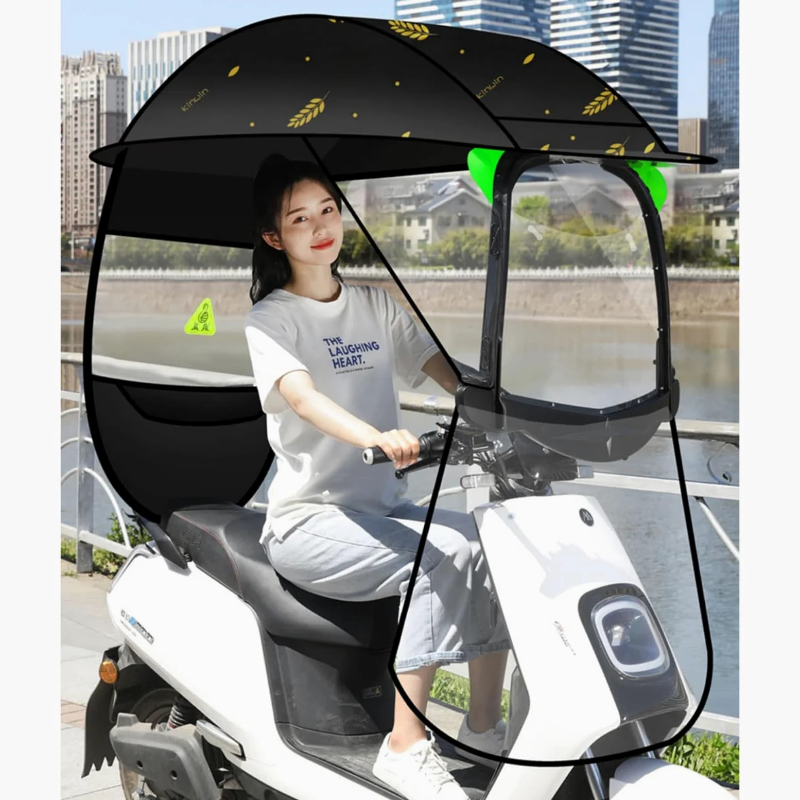 Parasol Moto Eléctrica Cubierta, Toldo Transparente for Coche eléctrico, Protector contra el Sol, la Lluvia y el Viento for Scooters de Movilidad.(Black)