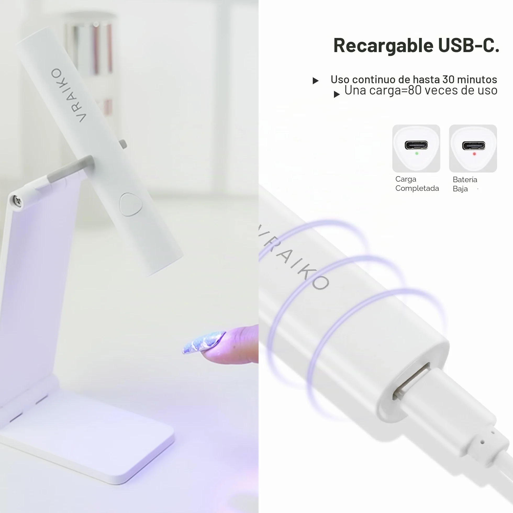 VRAIKO Minicure Luz UV de mano para uñas de gel, lámpara portátil recargable LED secado rápido