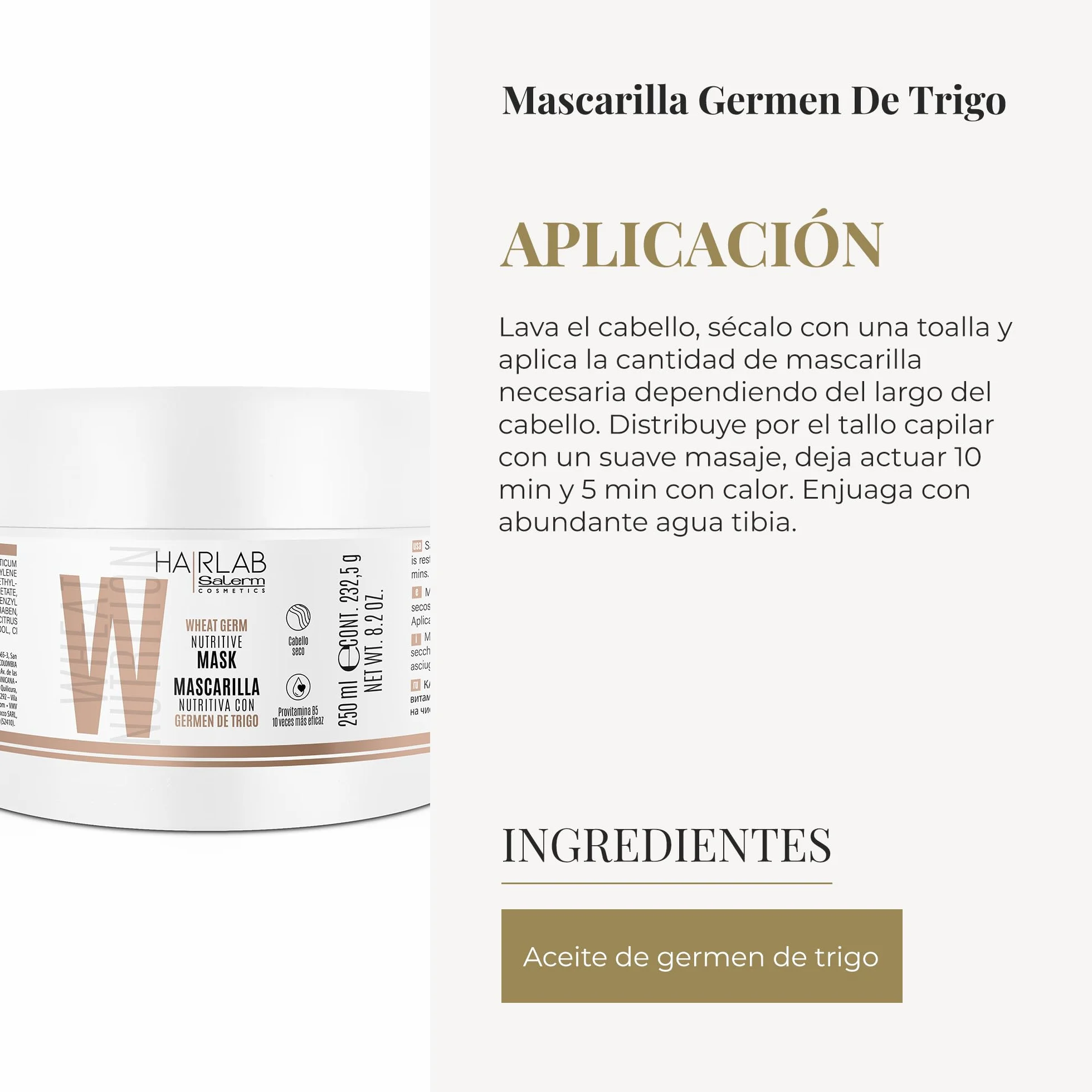 SALERM Hair Lab Mascarilla Nutritiva para el Pelo 250 ml con Germen de Trigo