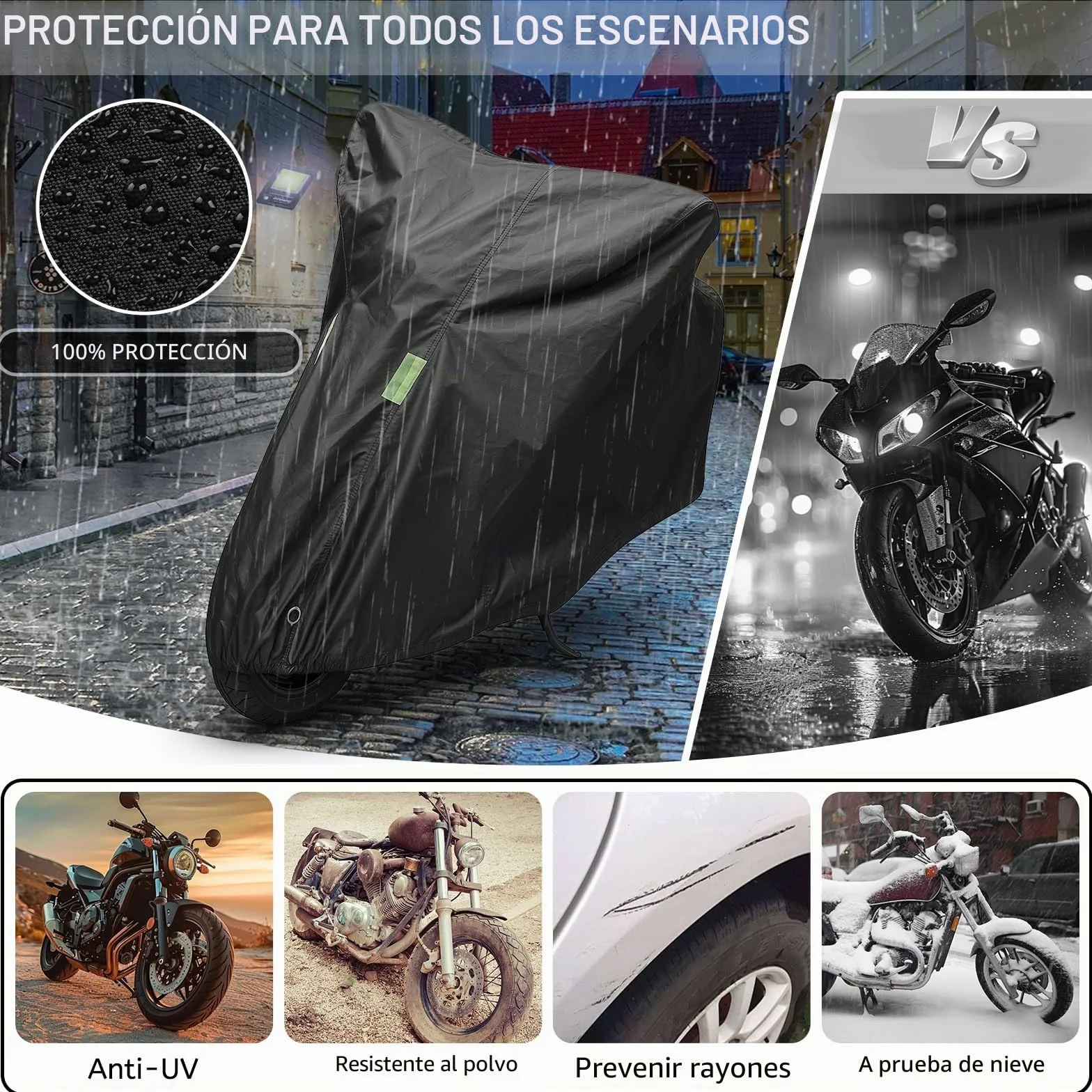 Funda Moto Impermeable, Funda para Moto Exterior con Banda Reflectante, Cubre Motos con protección UV, antirayones y antigranizo per Motocross/Bicicletas eléctricas/Bicicletas.XXL (245 * 105 * 125cm)