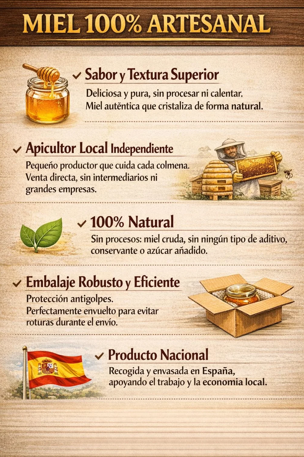 Miel Natural Pura Artesanal Multifloral 1 kg Asturias España