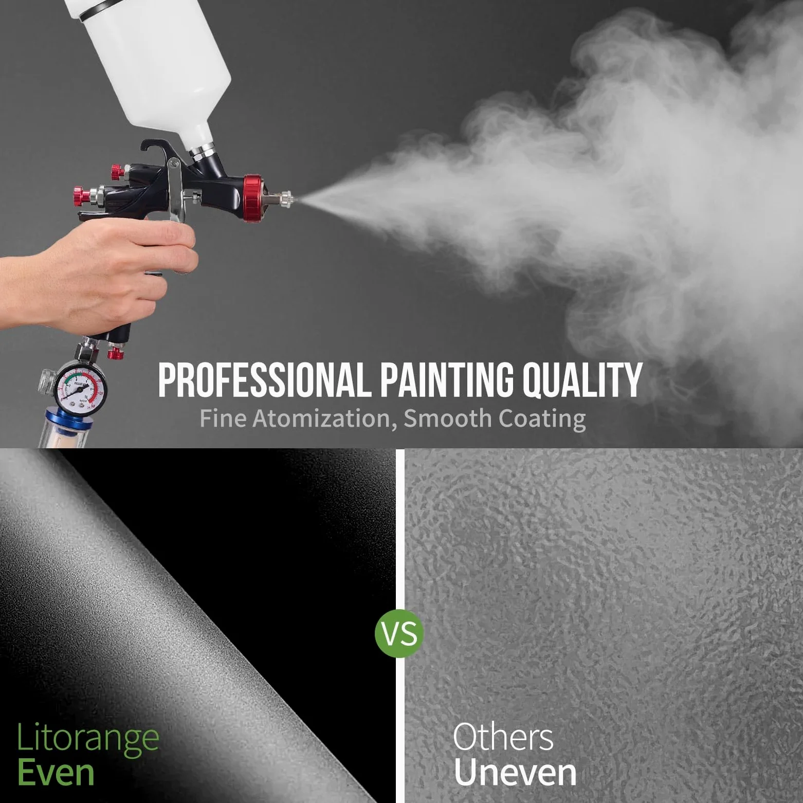LitOrange R500 LVLP - Kit de pistola de pulverización de aire, pistola de pulverización para automóviles y casa, boquillas de 1,3/1,5/1,7/2,0 mm, con accesorios de pulverización de pintura