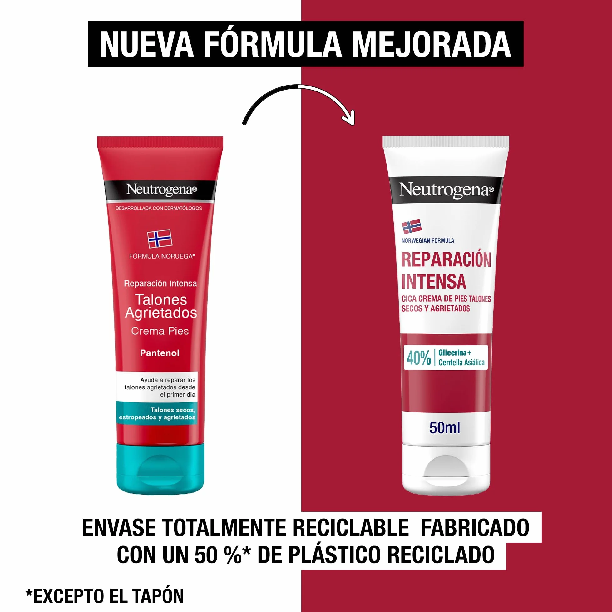 Neutrogena Fórmula Noruega Reparación Intensa CICA Crema de Pies Talones Agrietados 50 ml