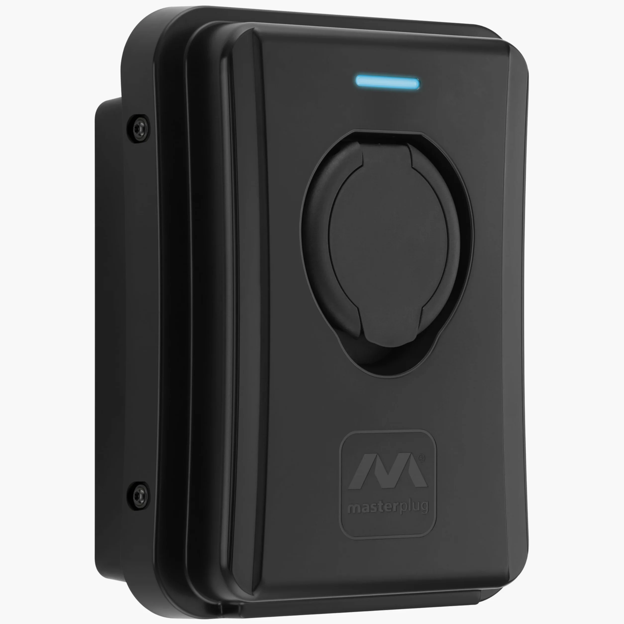 Masterplug Cargador de Pared Inteligente VE para Vehículos Eléctricos e Híbridos Tipo 2, con Toma, Modo 3, Bloqueo Automático, Carga Solar, Monofásico, Wi-Fi, Negro, IP65, 7,4kW, 32A, EVCM3SS7B/EU