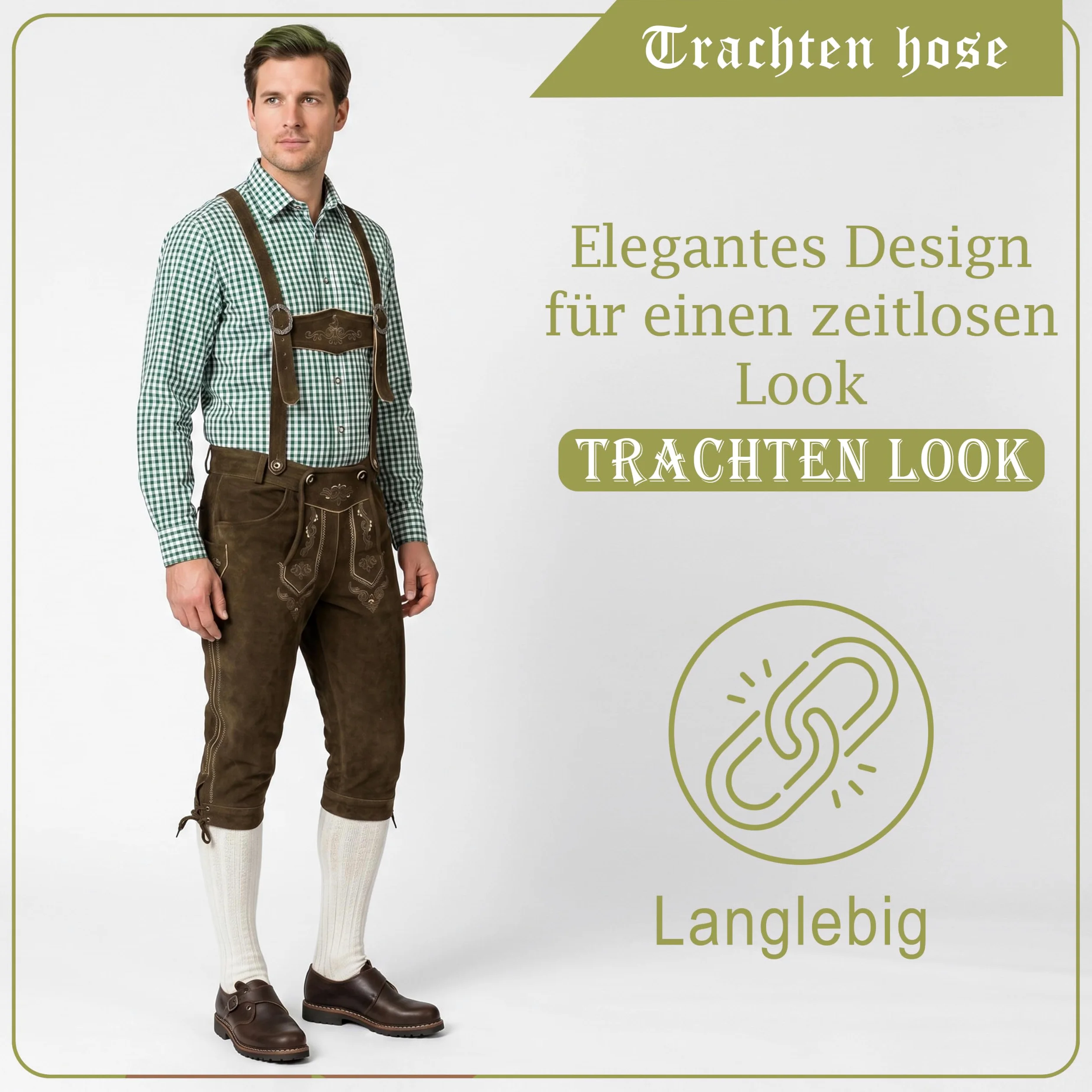 Trend-Promotion Austria Piel Pantalones Pantalones trachtenhose Rodillera con Tirantes marrón marrón Oscuro W54