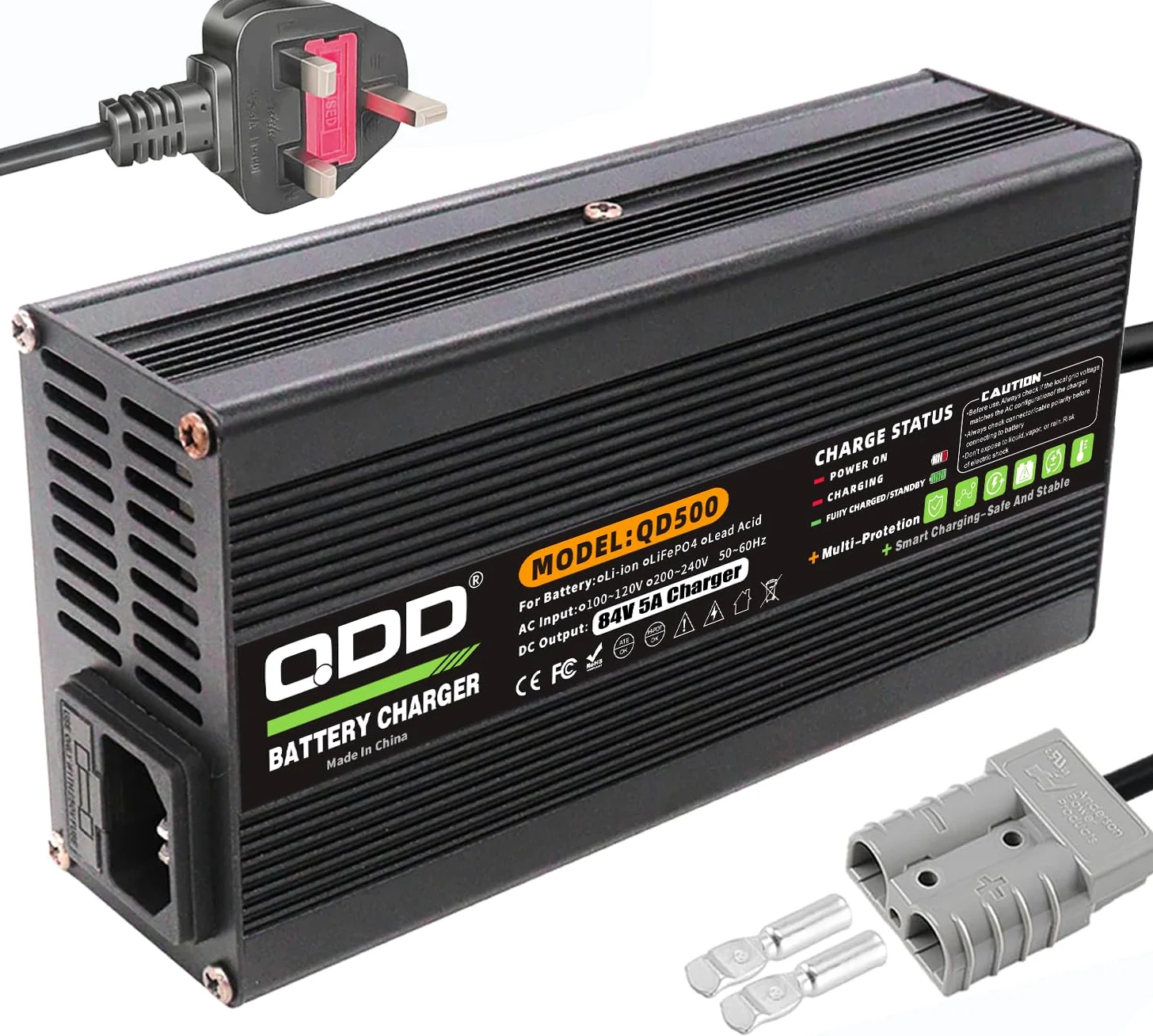 QDD Cargador de batería de litio para motocicleta eléctrica, 84 V, 5 A, 72 V 20S, cargador rápido universal para motocicleta eléctrica, con conector Anderson