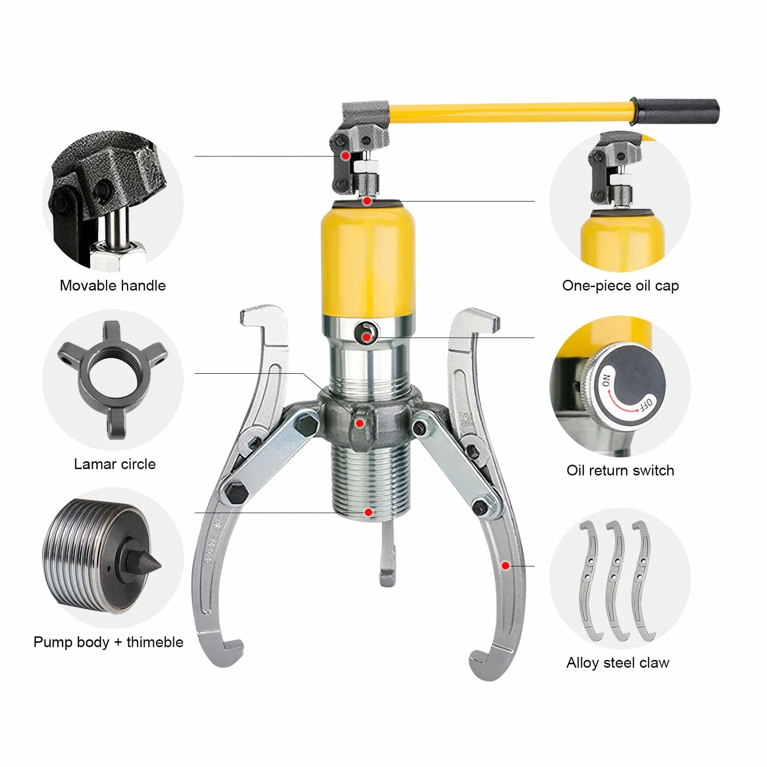Extractor hidráulico 20T de acero 40Cr de 2/3 brazos, juego de extractores de cojinetes – para retirar ejes, engranajes, poleas y volantes