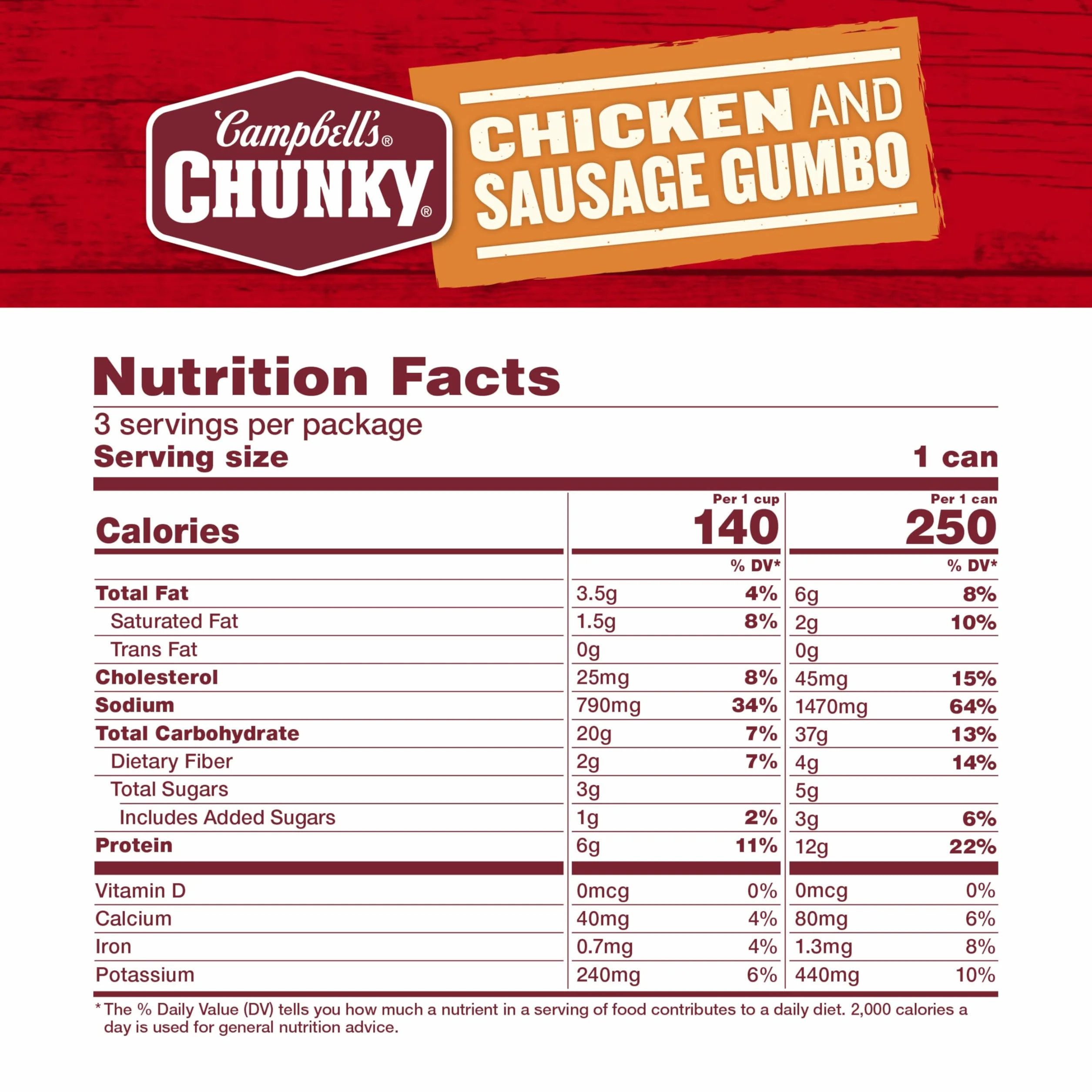 Campbell's Sopa gruesa gumbo pollo salchicha 3 latas 16 onzas
