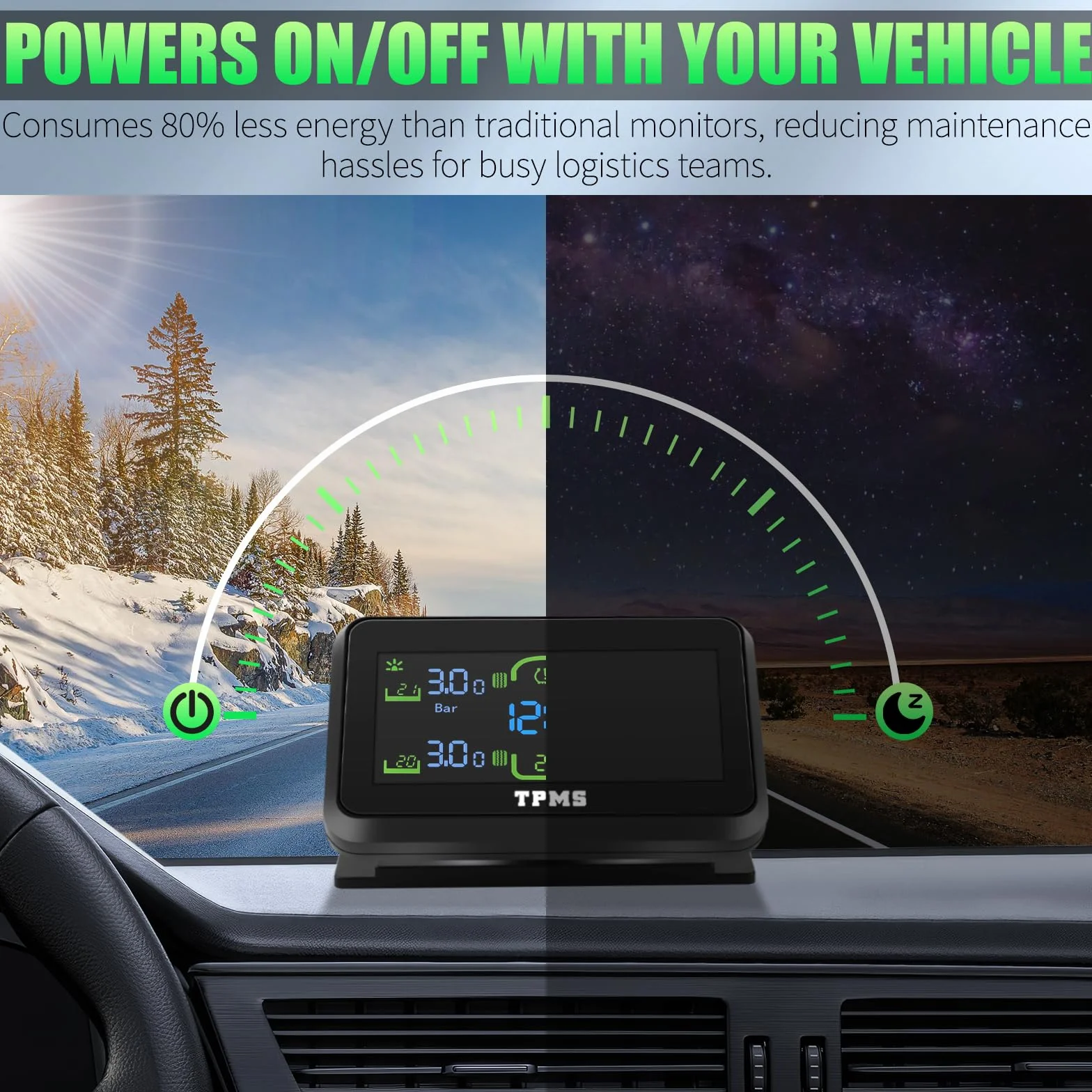 TPMS Sistema de Monitoreo de Presión de Neumáticos, Carga Solar/USB, 5 Funciones de Alarma, Auto On/Off, Compatible Caravana/Berlina/SUV/MPV (4 Sensores, 87 PSI)