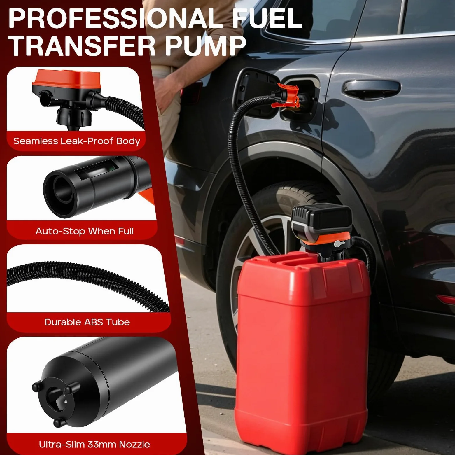 Bomba Combustible Eléctrica con Parada Auto 12L/min, Bomba Eléctrica de Transferencia de Combustible para Gasolina, Diésel y Aceite, Bomba Gasolina Bomba Gasoil para Coche Generador, con 3 Adaptadores