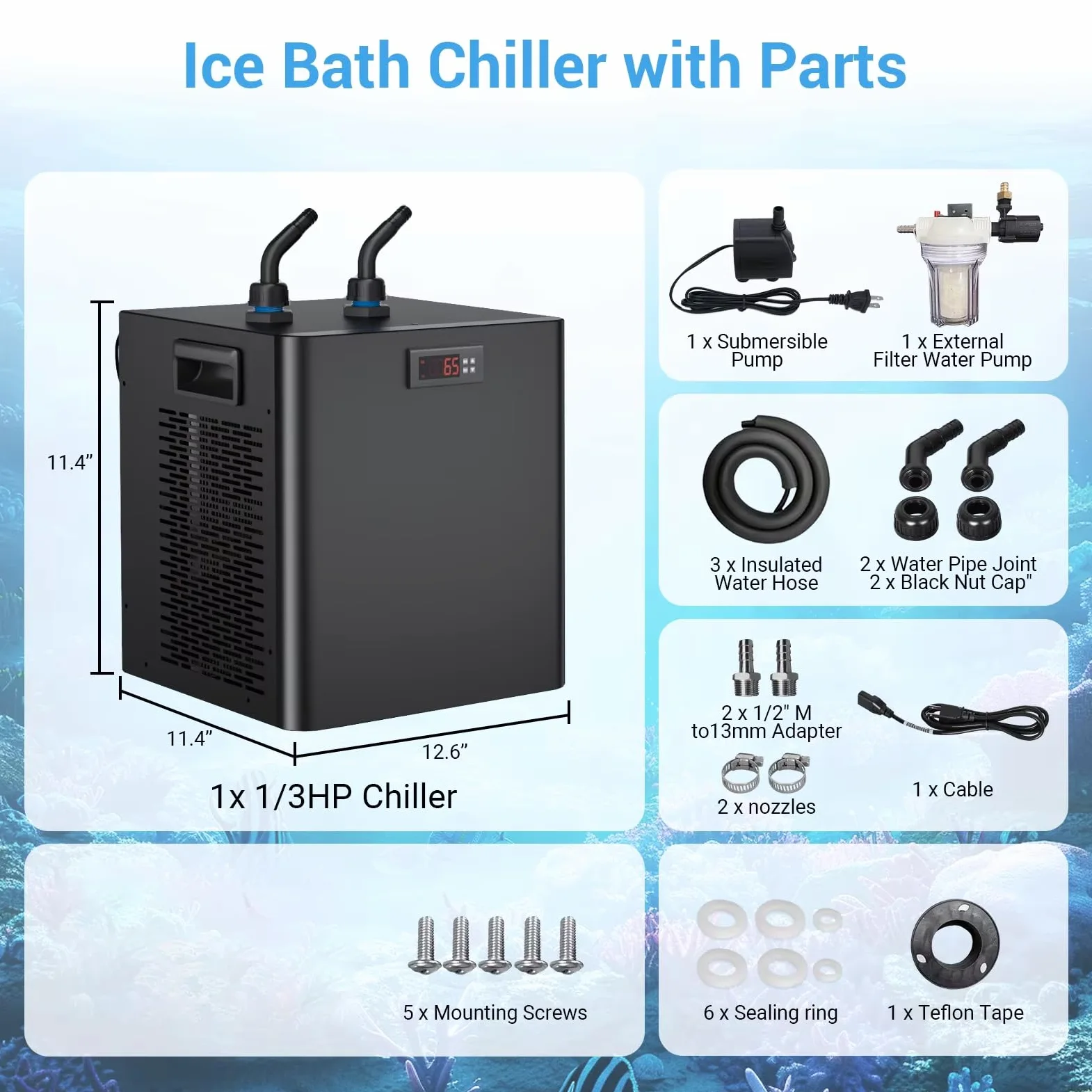 Enfriador de baño frío con filtro y bomba, sistema de refrigeración de temperatura constante de 79 galones, 5-40 ℃, pantalla LED para bañeras y uso universal