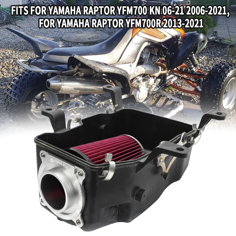 Motoparty Kit de filtro de aire del motor para Yamaha YFM700 Raptor 2006-2021, Yamaha YFM700R Raptor y Yamaha YFM700R Raptor SE, con entrada de filtro de aire y adaptador de soporte (plateado)