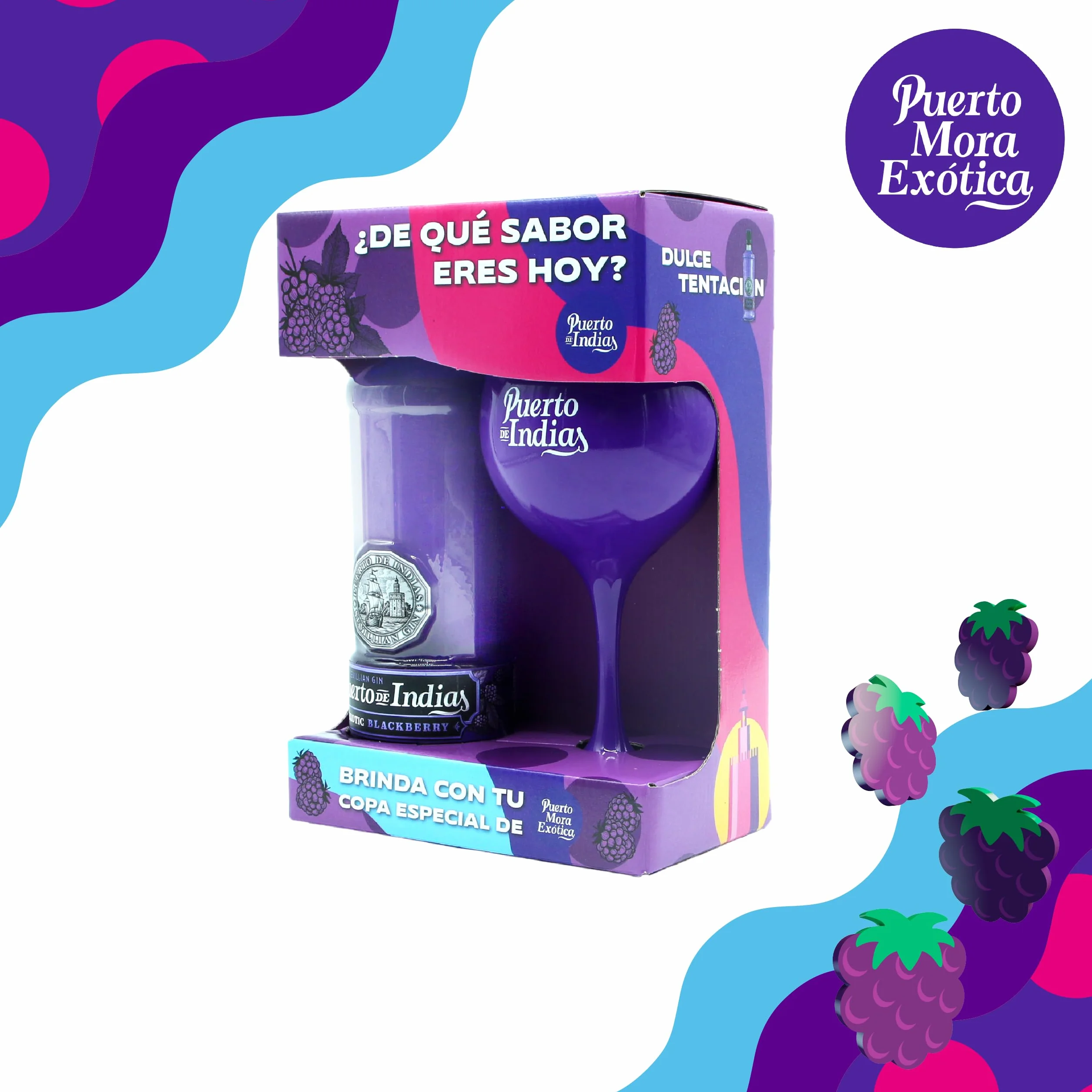 Puerto de Indias Pack Exotic Premium Gin 70 cl 37.5º + Copa de Cristal Morada
