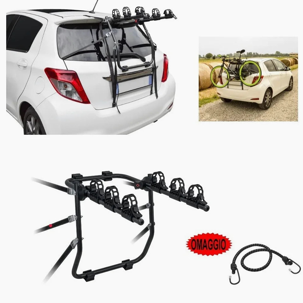 Compatible con Hyundai I10 (IA) del 13 al 17 Soporte para Bicicleta Coche, Portabicicletas Trasero para llevar 3 Bicicletas, Portabicicletas Menabo con 3 Posiciones de Acero y Ajustes Máximos 45 kg