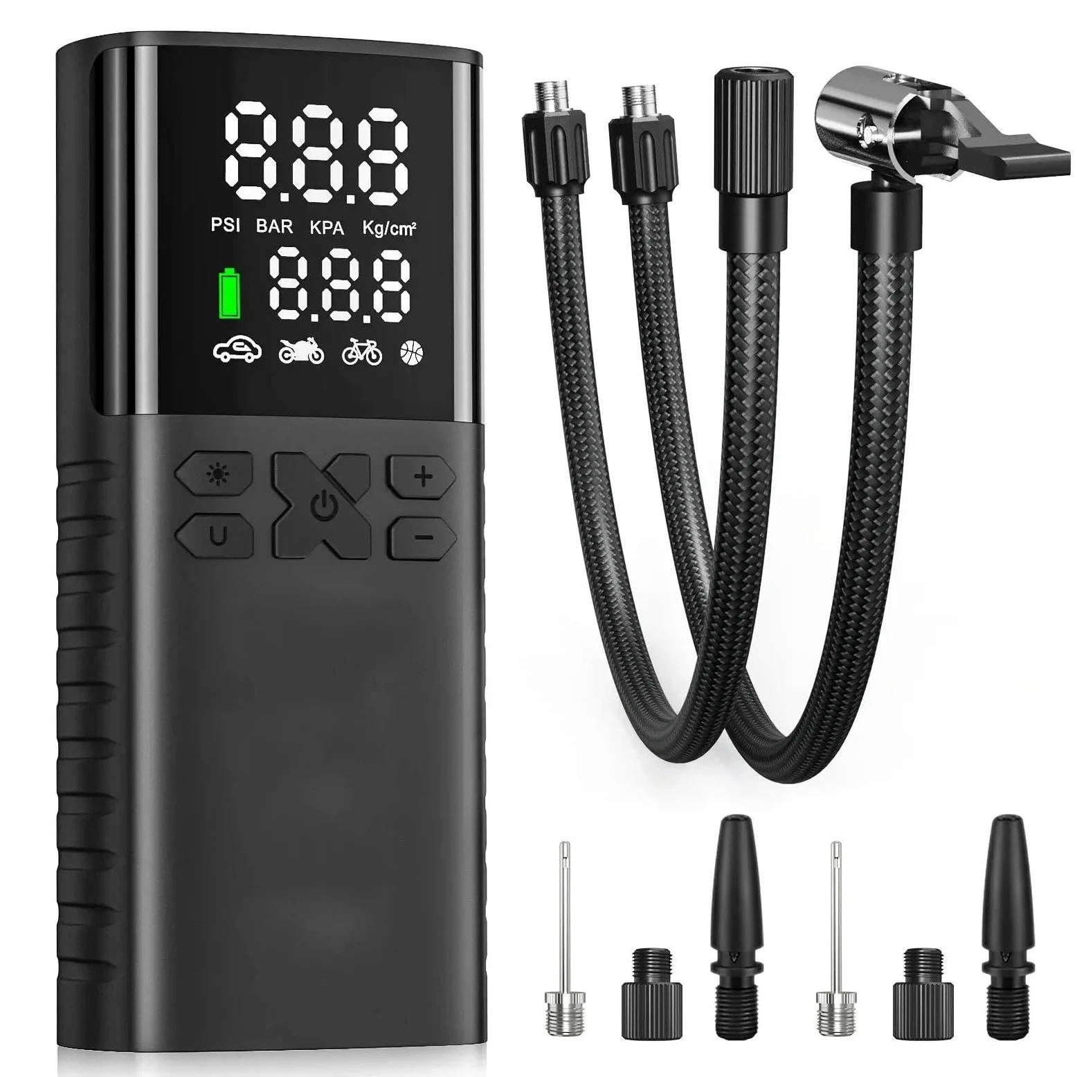 Inflador Ruedas Coche Bomba de Aire de 4000mAh para Motocicletas, Inflador de neumáticos para Bicicleta y Barco con LED Digital y presión preestablecida Compresores de Aire portátiles