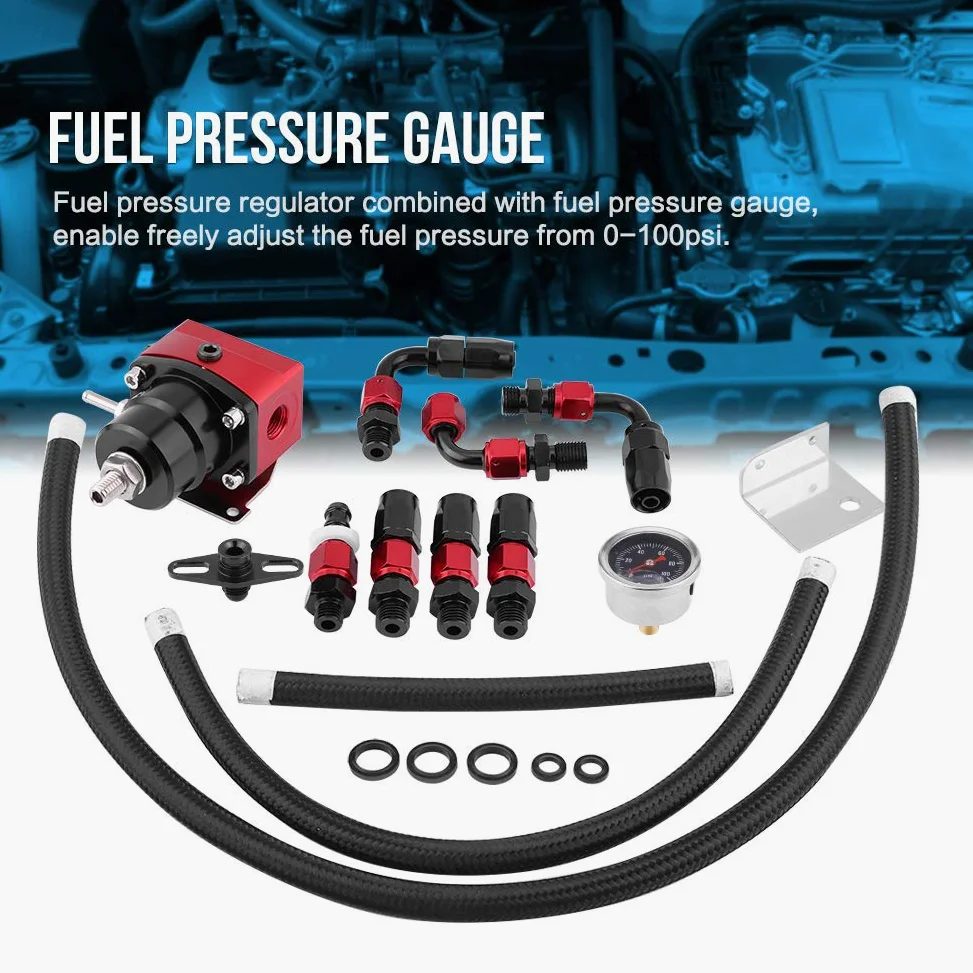 Kit regulador de presión de gasolina ajustable universal, medidor de aceite 0-100psi AN 6