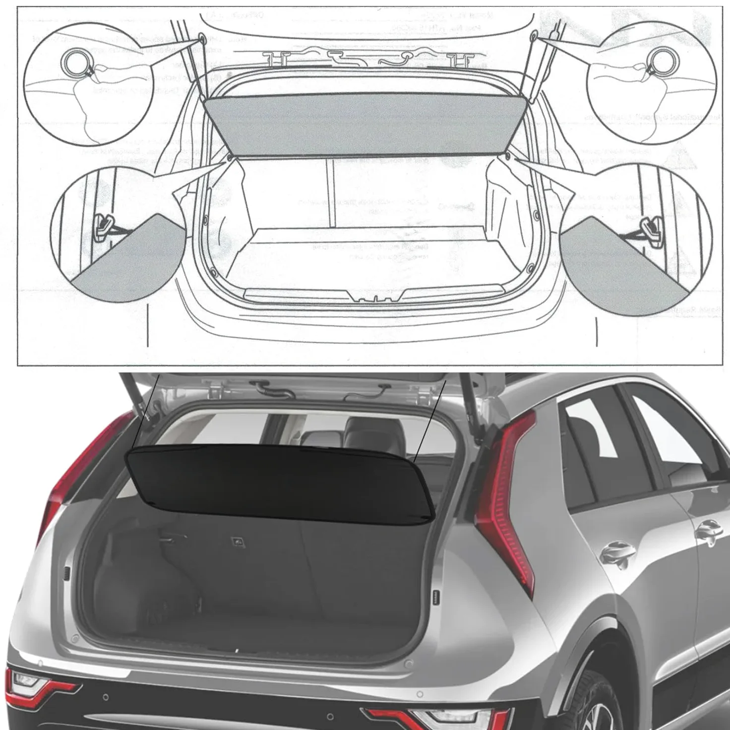 Cubierta de Carga para Kia Niro 2023 2024 y Accesorios híbridos Niro 2023 2024 (no para PHEV) Cubierta de Seguridad para Maletero Trasero Negro