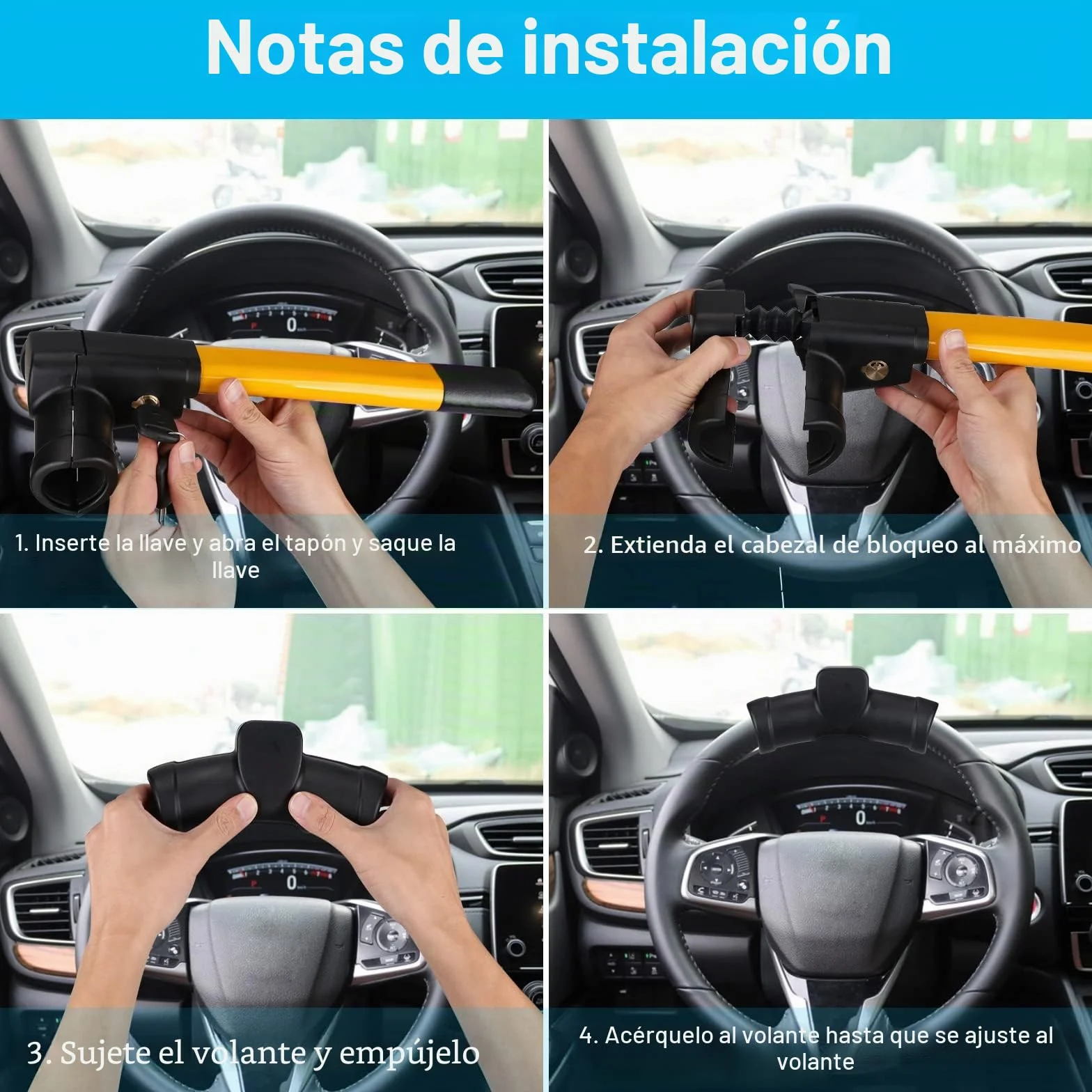 Bastón antirrobo para coche, antirrobo para volante, coche, bloqueo de volante, barra universal, cerradura de volante, dispositivo de bloqueo, 2 llaves