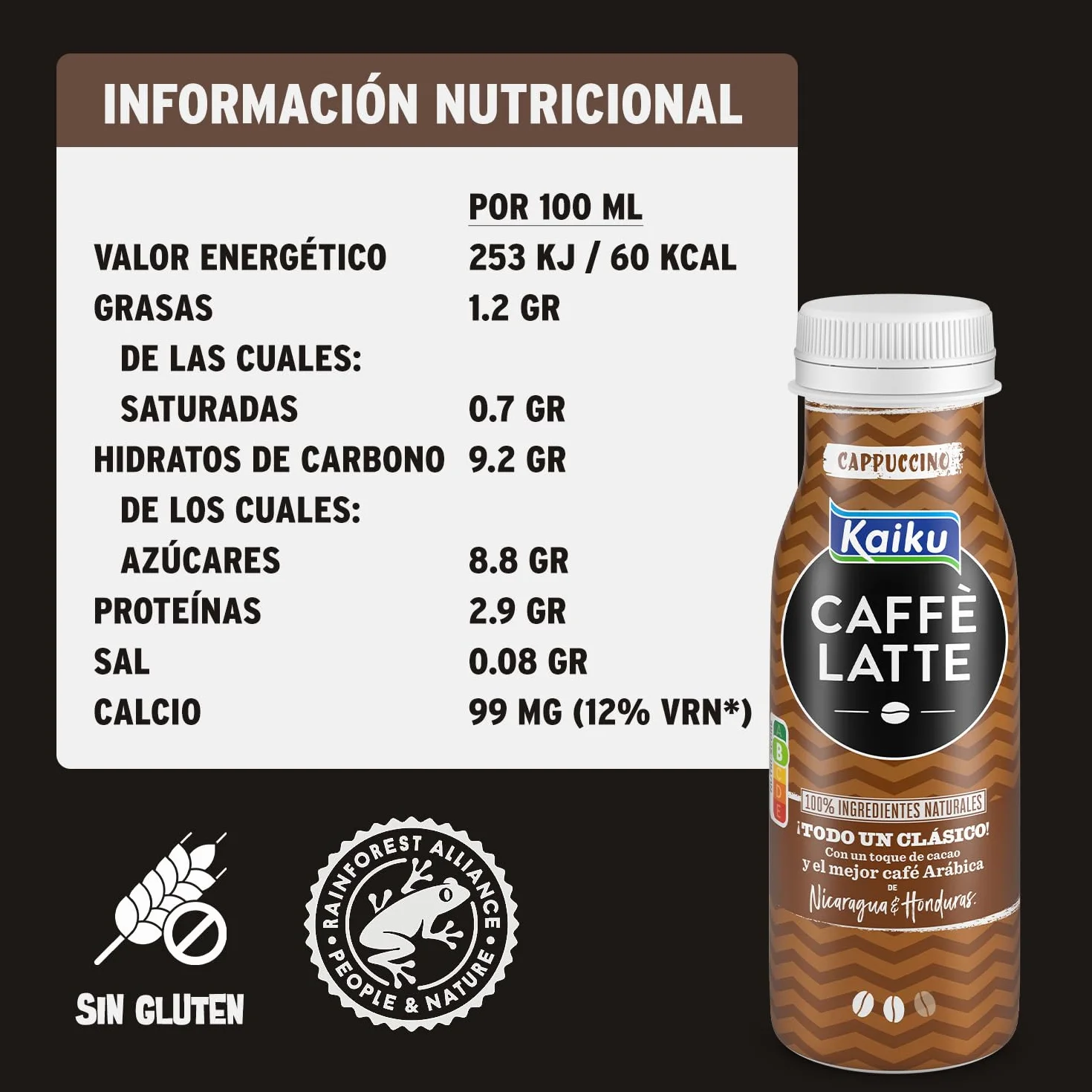 KAIKU CAFFÈ LATTE Cappuccino Pack 6 x 200 ml Café Frío con Leche y Cacao Listo para Tomar