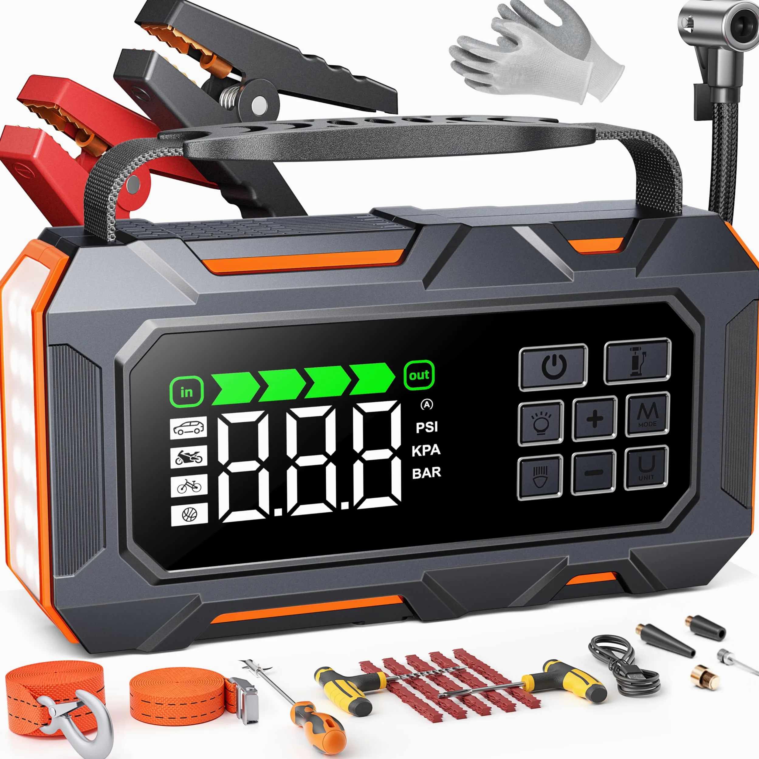 TREKURE Arrancador de Baterias de Coche 8000A 160 PSI con Compresor de Aire y Luces Multimodo