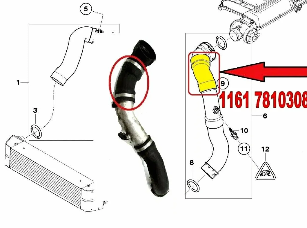 LLS-GERMANY Manguera turbo para aire de carga compatible con B M W 1ER E87 118d 120d 11617810308 11617792316