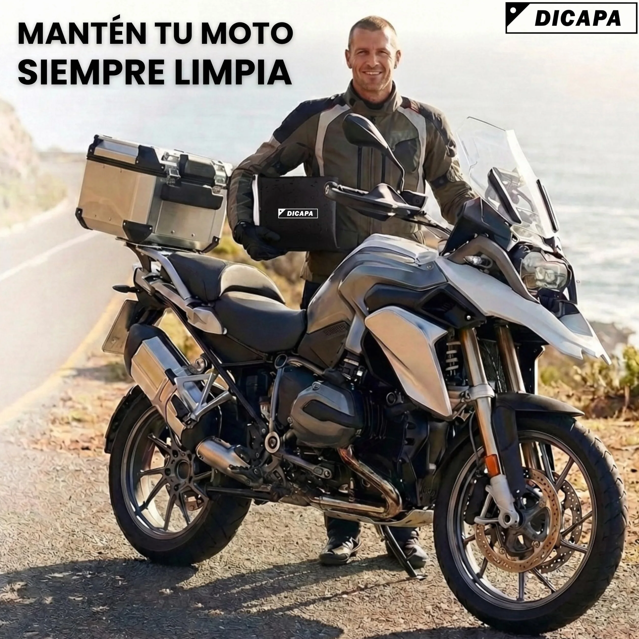 DICAPA Funda Moto Impermeable 245x105x125cm (XXL) Resistente al Agua, Viento, Nieve y Rayos UV. Funda para Moto con Sistema Antirrobo y Cierre Elástico