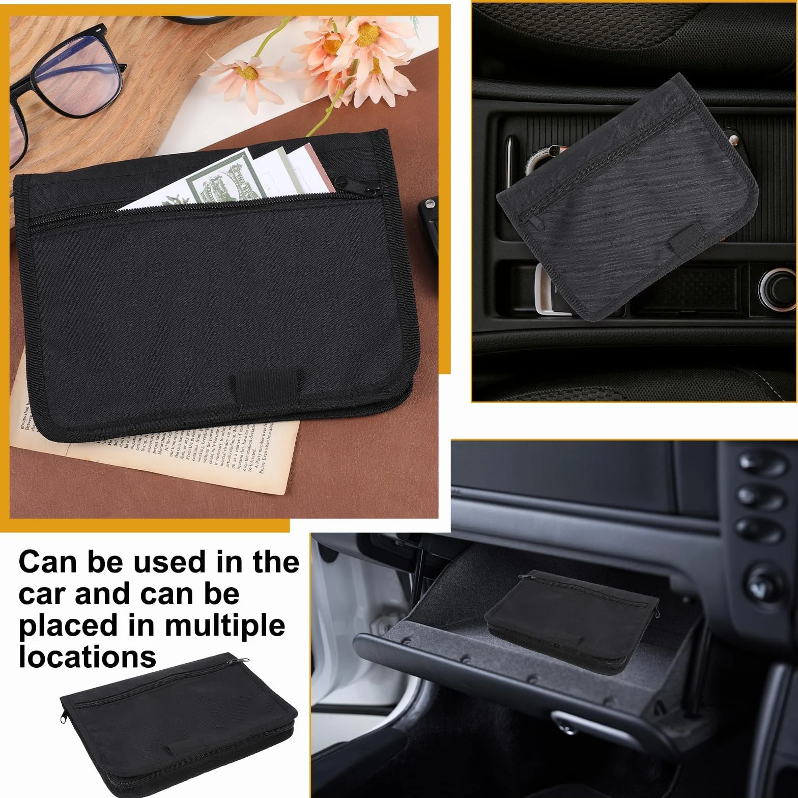 Cartera Organizadora de Guantera Portátil Coche, Carpeta Documentación Múltiples Bolsillos para Registro y Seguro de Coche