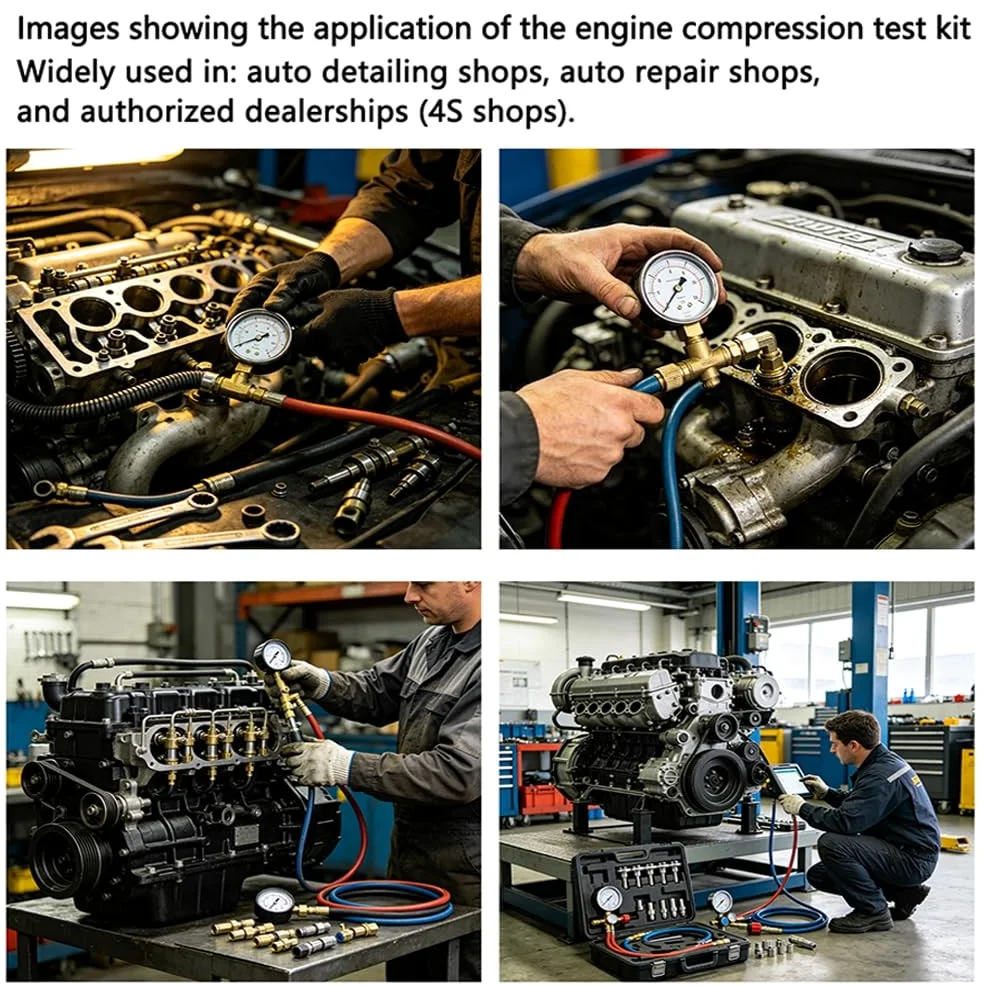 10PCS Comprobador de Compresión y Fugas, Probador de Compresión Automotriz | Para Motores de Gasolina y Diésel,Medidor de Presión de Fugas de Cilindros