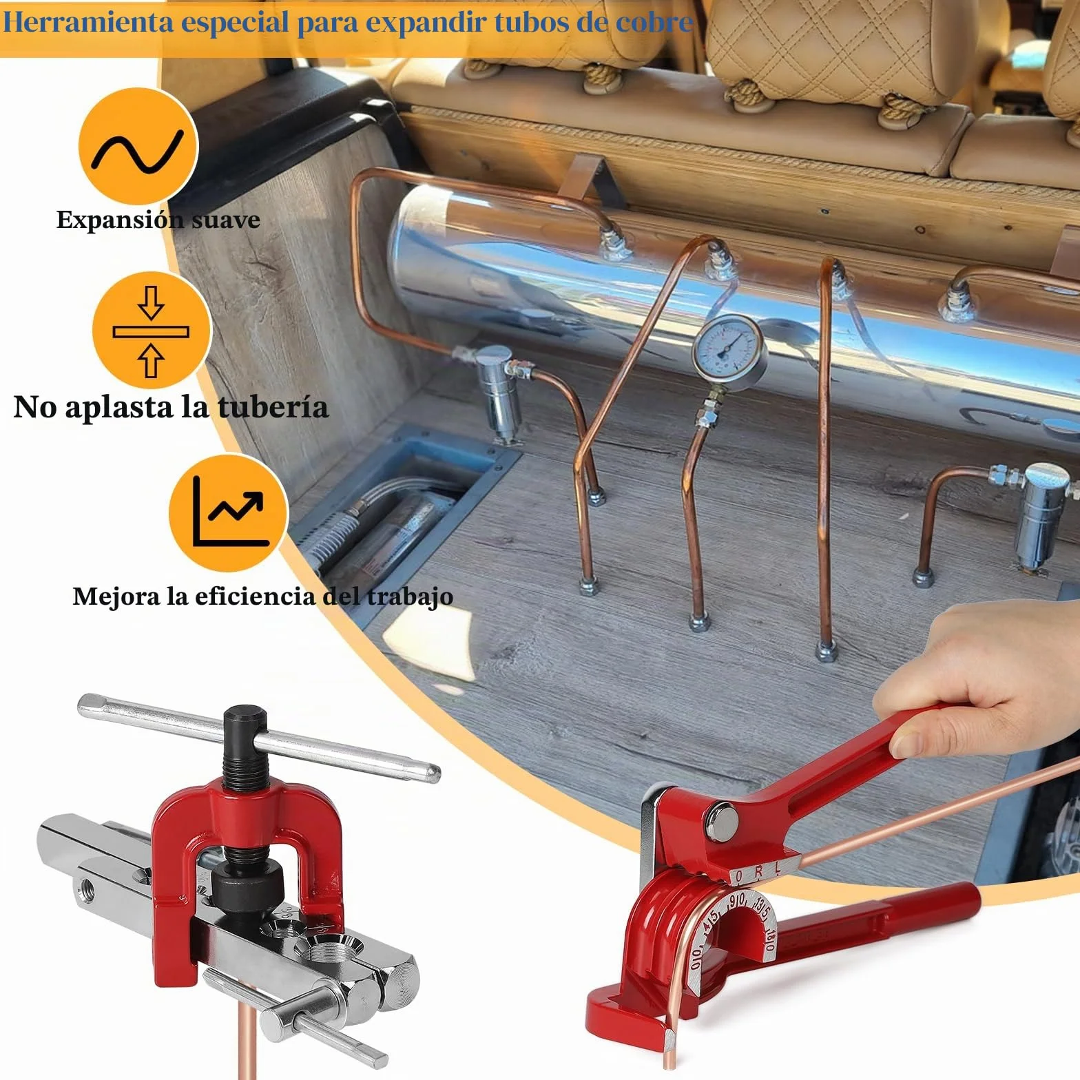 efuturetime Herramienta Ensanchamiento para Mangueras de Freno con Dobladora de Tubos, 7,6 m de Líneas de Freno, Mini Corta Tubos 3-16 mm, 16 Conexiones de Tornillo, 4 Conectores, Flangeado Simple