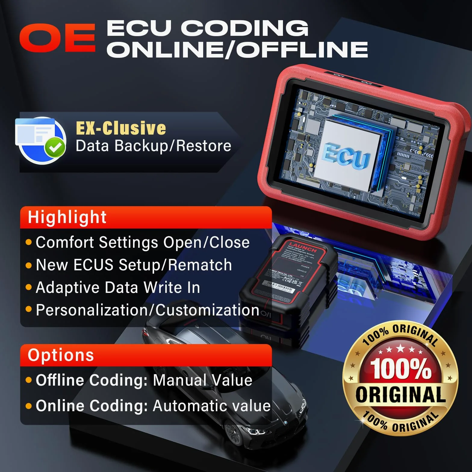 Launch X431 Pros V5.0 OBD2 Diagnosis Coche Multimarca, Codificación ECU | 38+ Funciones, Control Bidireccional, Escáner de Todo el Sistema, CANFD&DOIP, FCA, Guiada Función, 2 Años Actualización