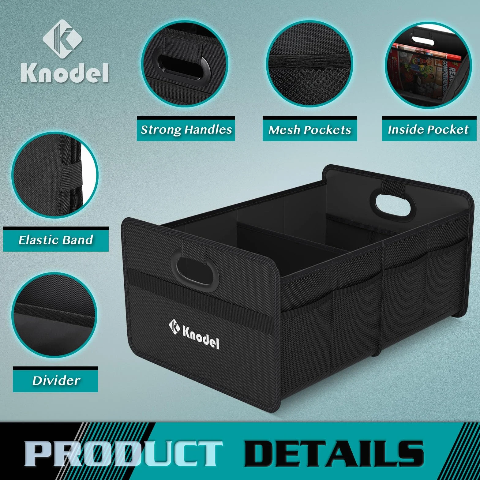 K KNODEL Organizador de maletero, almacenamiento plegable del maletero del automóvil, consolas y organizadores automotrices (Mini, Negro)