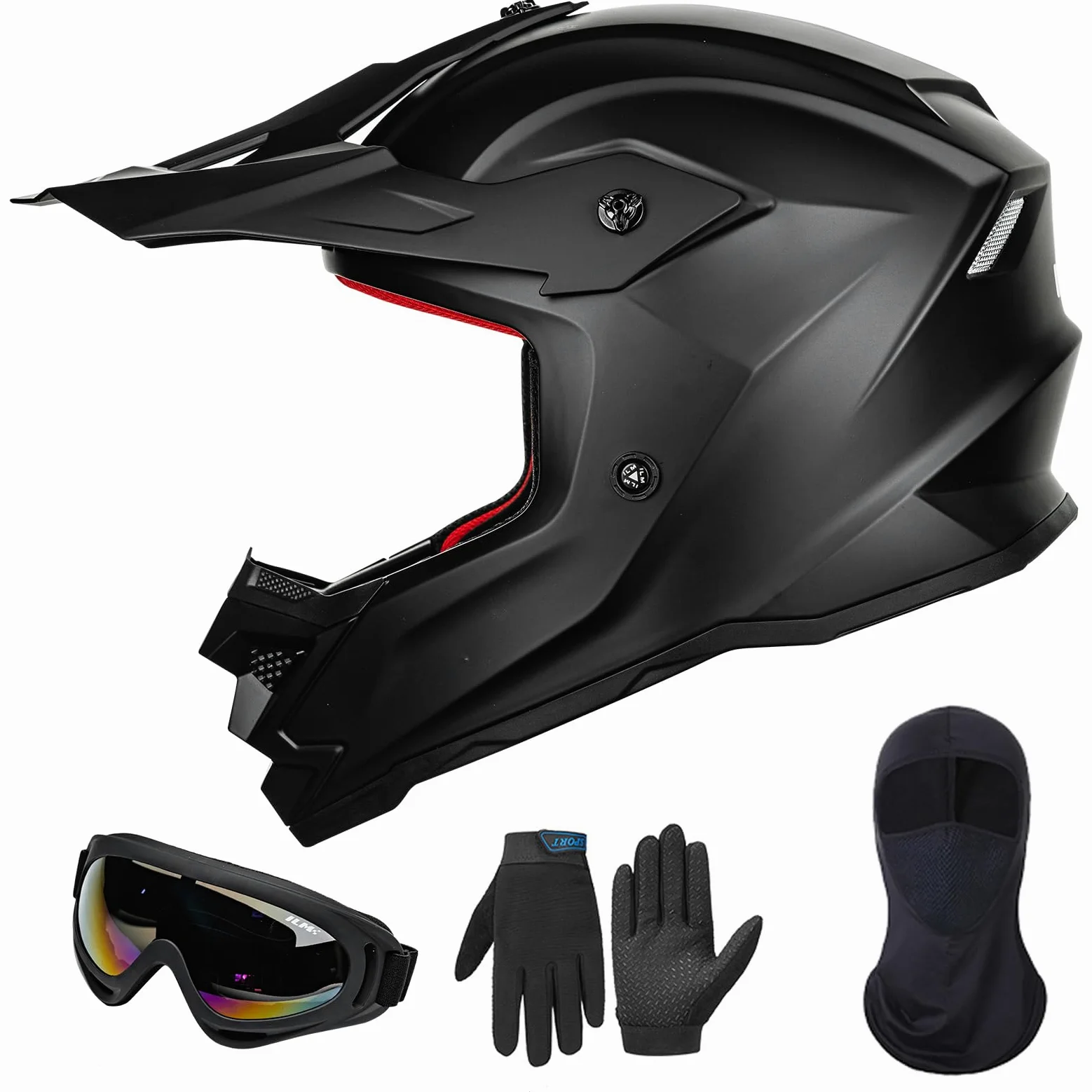 ILM Casco para Moto Niños y Niñas-Casco de Motocross con Gafas Guantes Máscara ATV Off Road Go Kart Dot ECE Modelo Z705