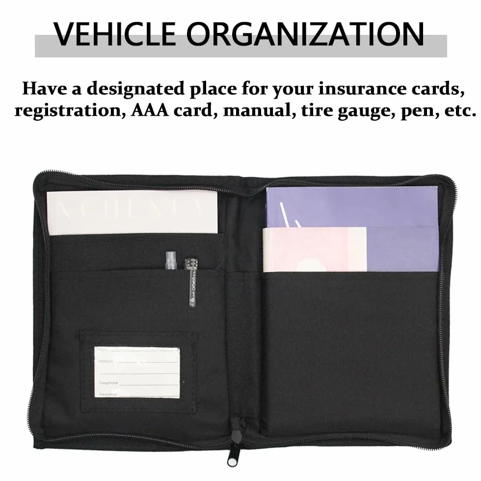 Portadocumentos Portátil Organizador de Guantera A5 Carpeta Documentación Coche con Compartimento para Tarjeta, Licencia de Conducir