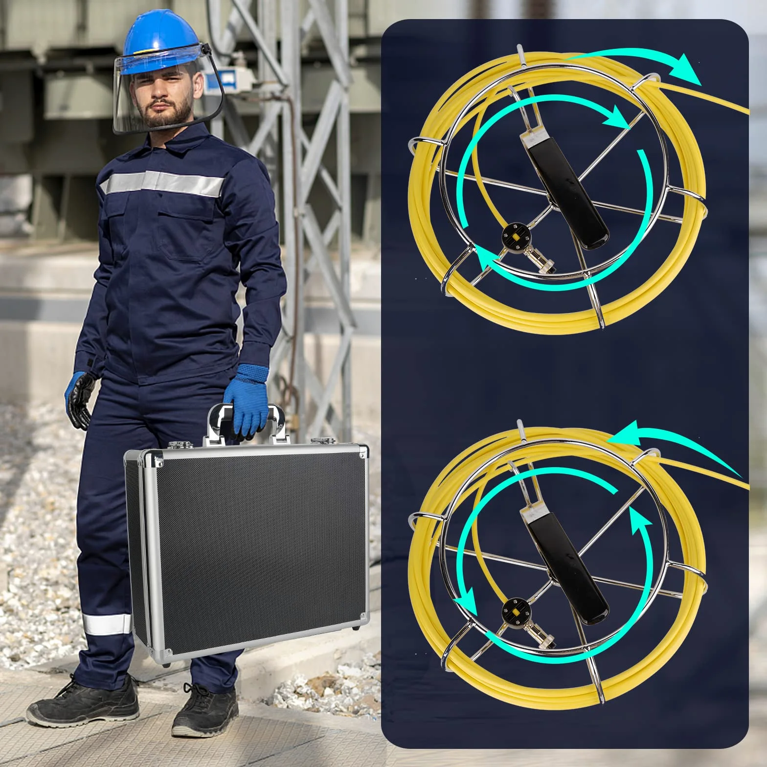 KAOLALI Cámara Endoscópica 50M con DVR, Cámara Inspección Tuberias de 7 Pulgadas, Cámaras para Boroscopio IP68 Impermeable Cámaras de Inspección ángulo de 110° con 6 Lámparas LED, SD 8 GB