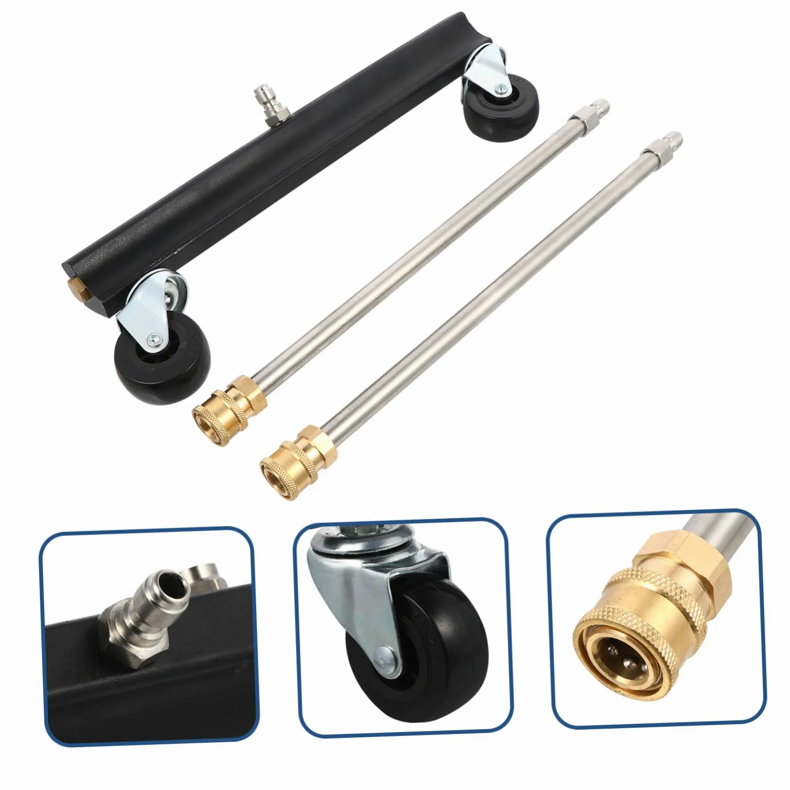 NOLITOY Cepillo de Limpieza para Chasis de Coche Ruedas Giratorias, Acero Inoxidable y Latón, Adecuado para Limpiar Suelos y Remolques Hidrolavadora