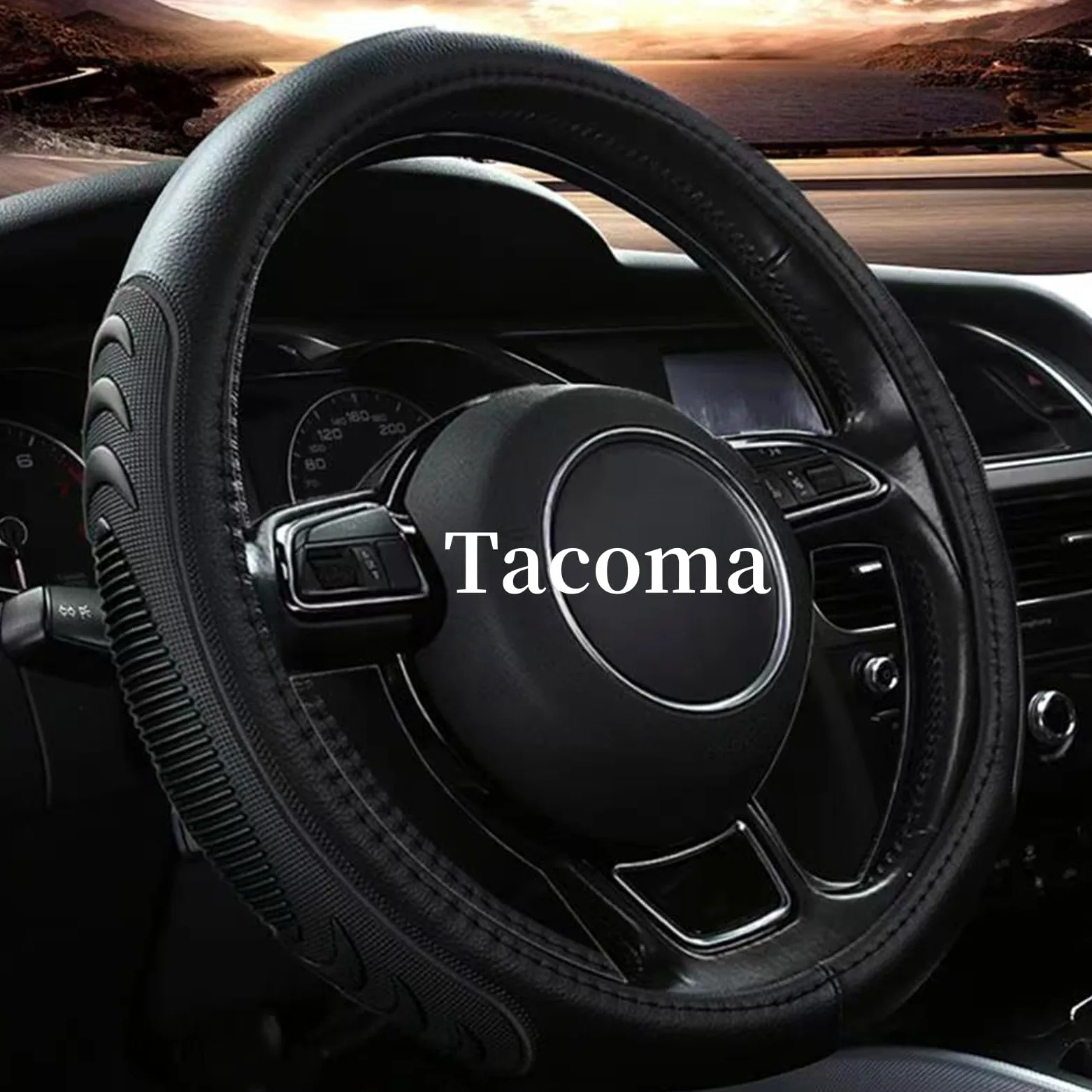 Yangday Funda de cuero para volante para Toyota Tacoma 4Runner Tundra, funda de volante de automóvil de 15.5-16 pulgadas con partículas de masaje antideslizantes (negro)