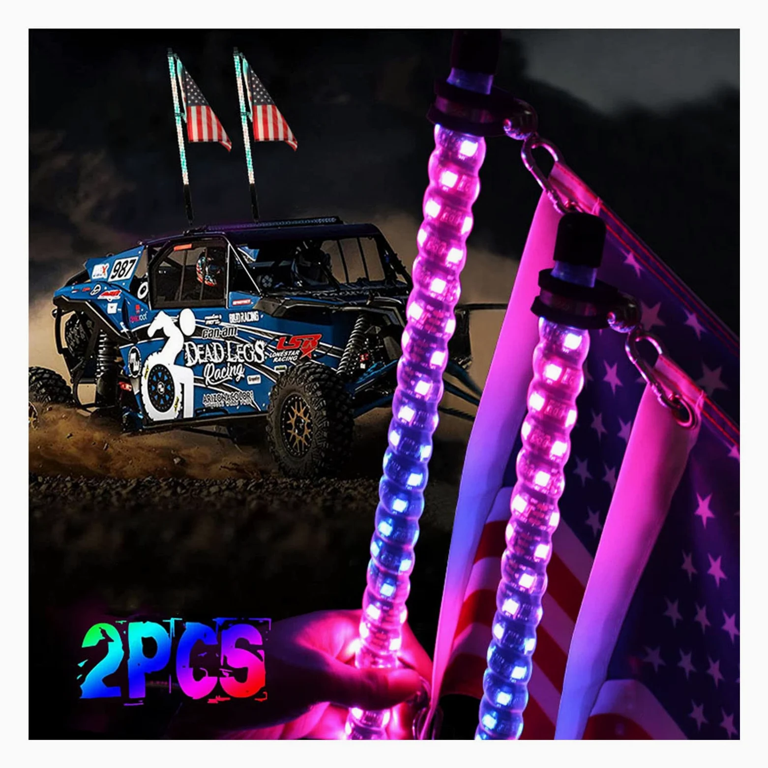 2 luces de látigo LED RGB en espiral de 3 pies con control remoto, luz de persecución/baile, látigos de antena iluminados de advertencia todoterreno, 366 modos para Can-am ATV UTV RZR Polaris Dune Bug