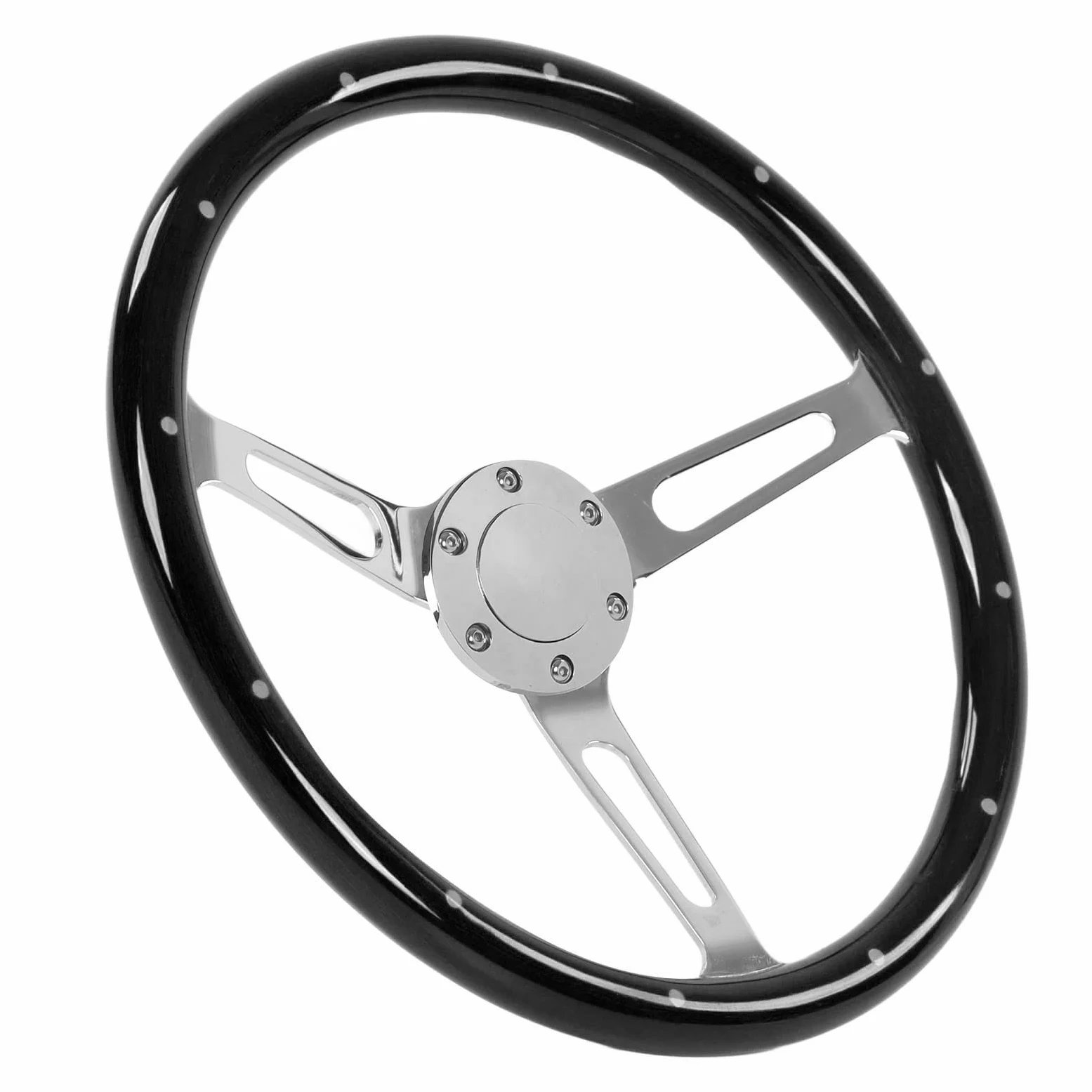 Volante Clásico, Agarre de Nogal de 15 Pulgadas, Volante de Madera de Acero Inoxidable de 3 Radios, Universal con Cubierta de Altavoz, Paquete de Tornillos y Llave para Adaptador de Cubo de