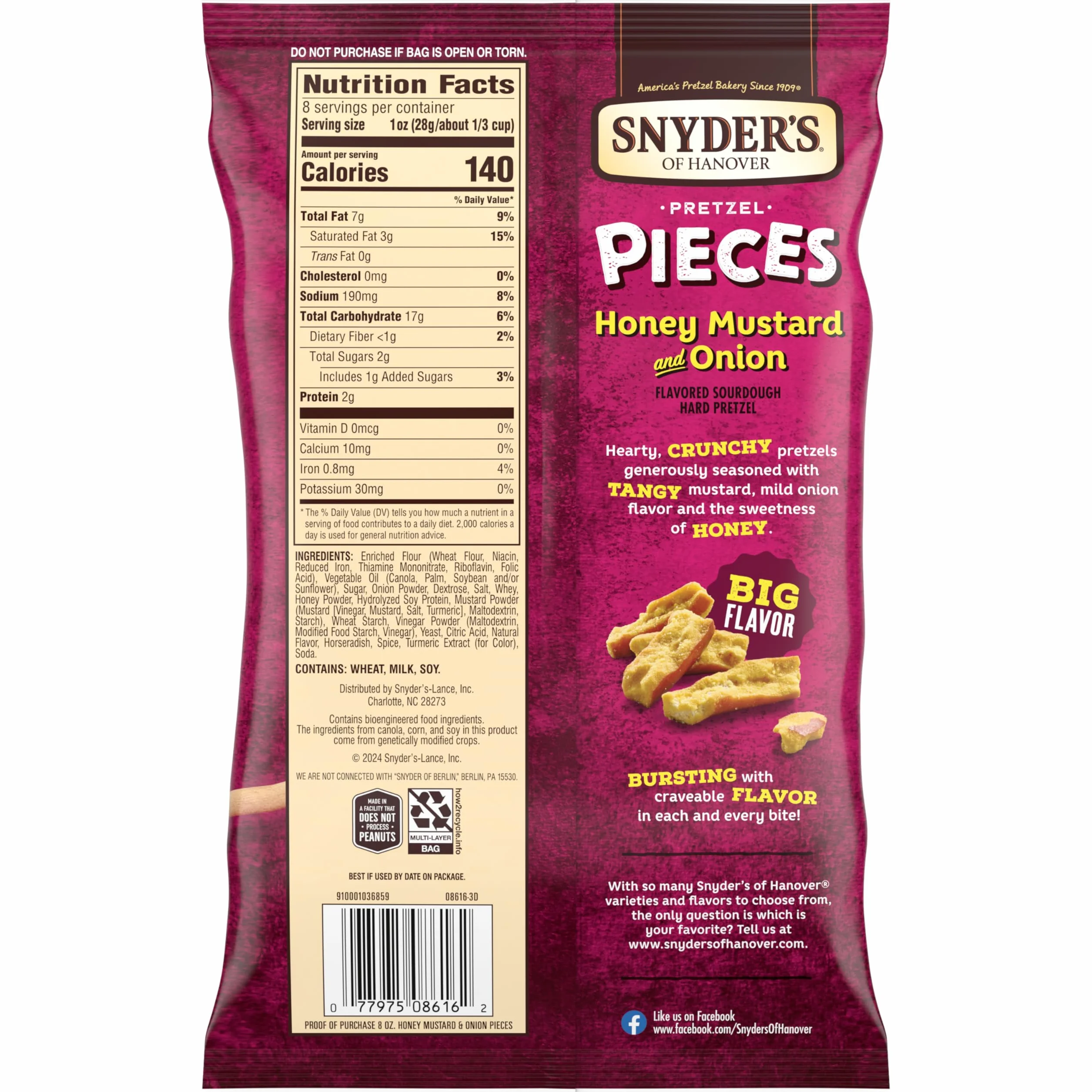Snyder's of Hanover Pretzel Pieces Honey Mustard Onion 8 Ounce Pack of 6