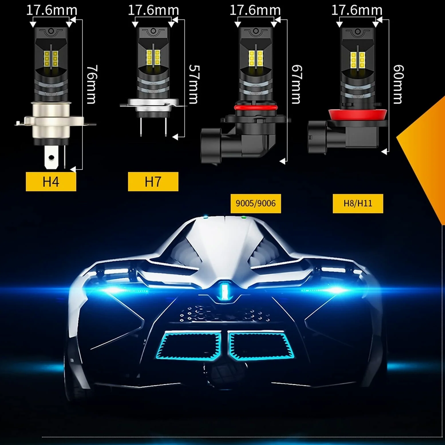 Faros de xenón 2pcs Mini H4 H7 H1 H8 H9 9006 HB4 9005 HB3 Bombillas de la luz de la luz de la luz LED con Chips 1200LM Luces de Niebla automática 6000-6500K Coche y Moto